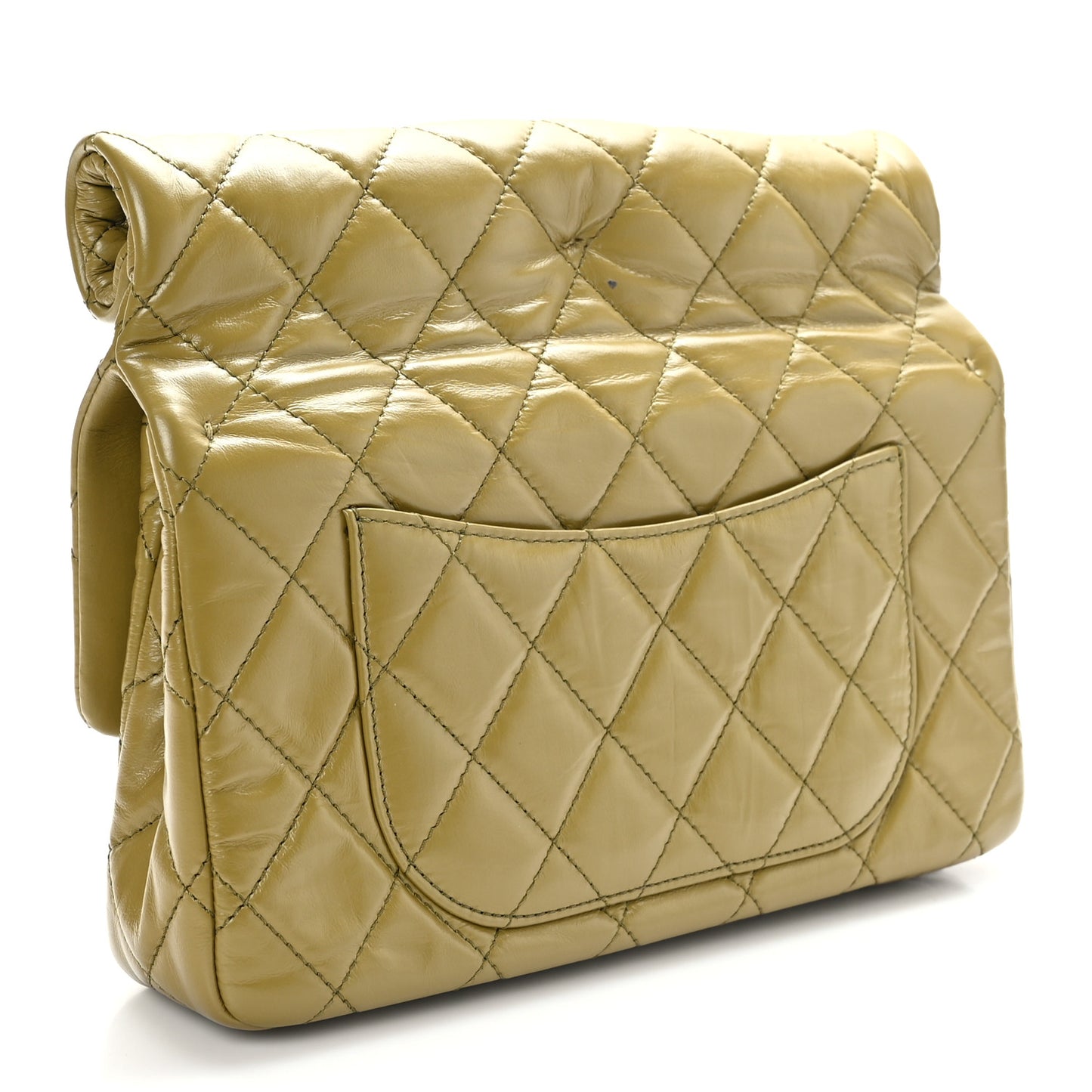 Crumpled Calfskin Quilted Clutch Green