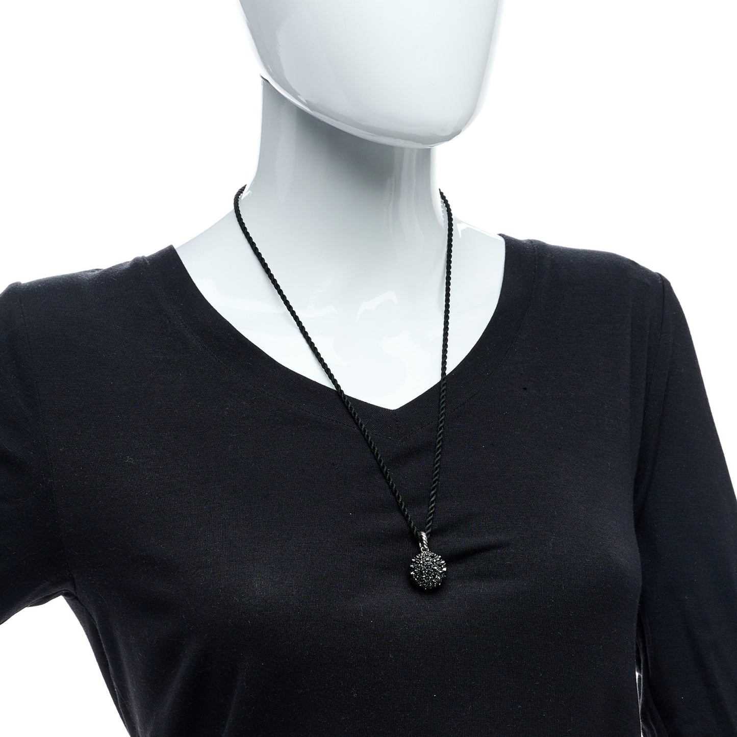 Sterling Silver Hematine 20mm Cable Berries Pendant Cord Necklace Black