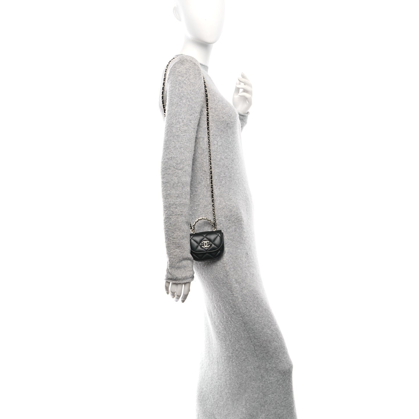 Lambskin Quilted Pearl Top Handle Clutch With Chain Black