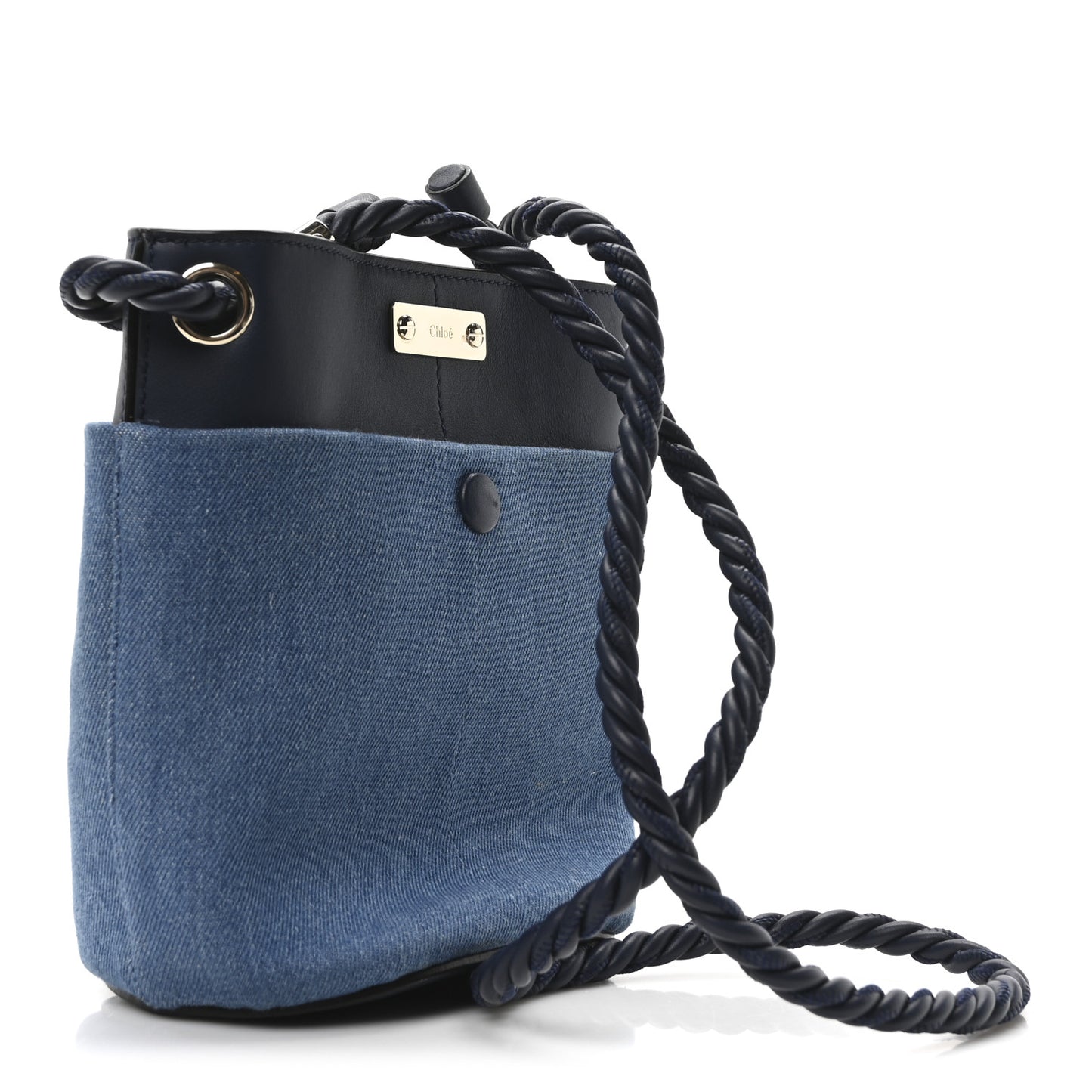 Linen Calfskin Small Key Bucket Bag Blue