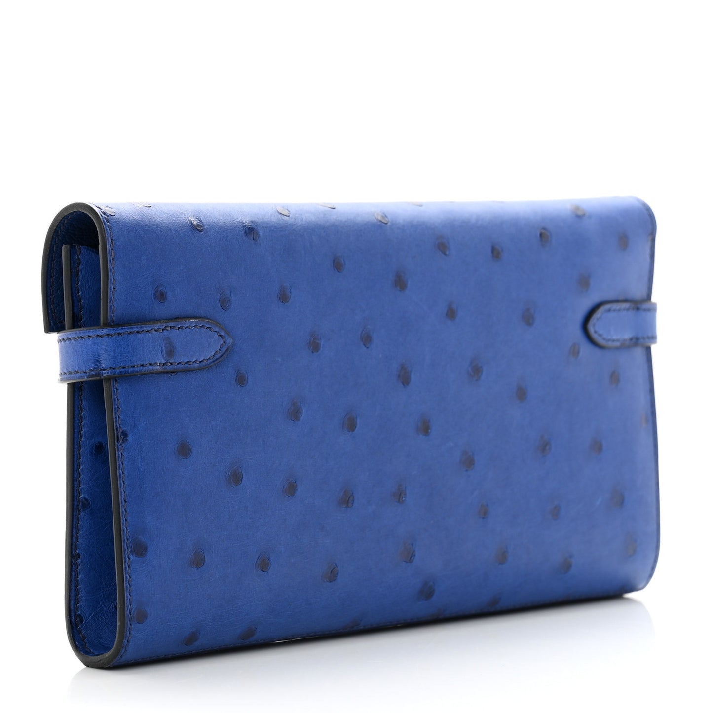 Ostrich Kelly Longue Wallet Bleu Saphir
