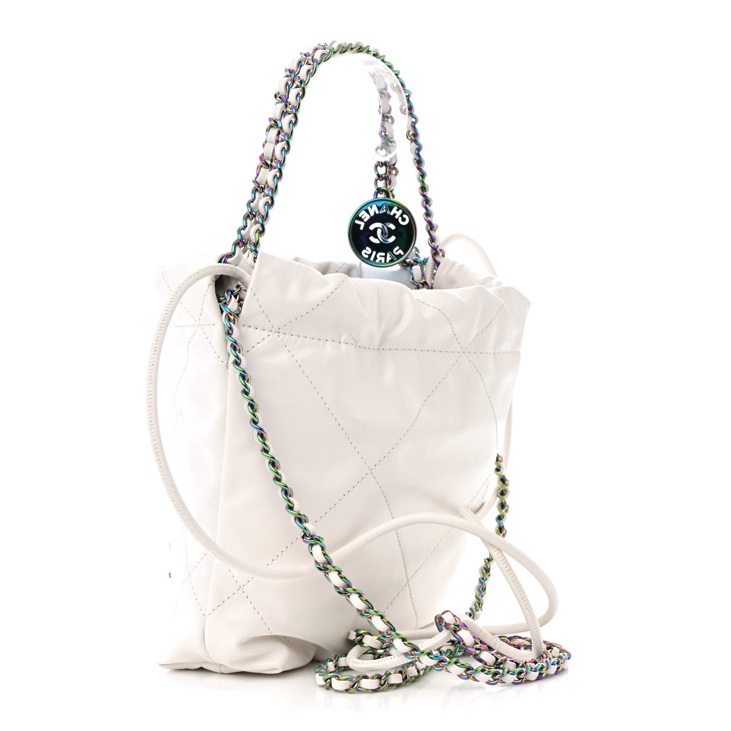 Shiny Calfskin Quilted Rainbow Mini Chanel 22 White