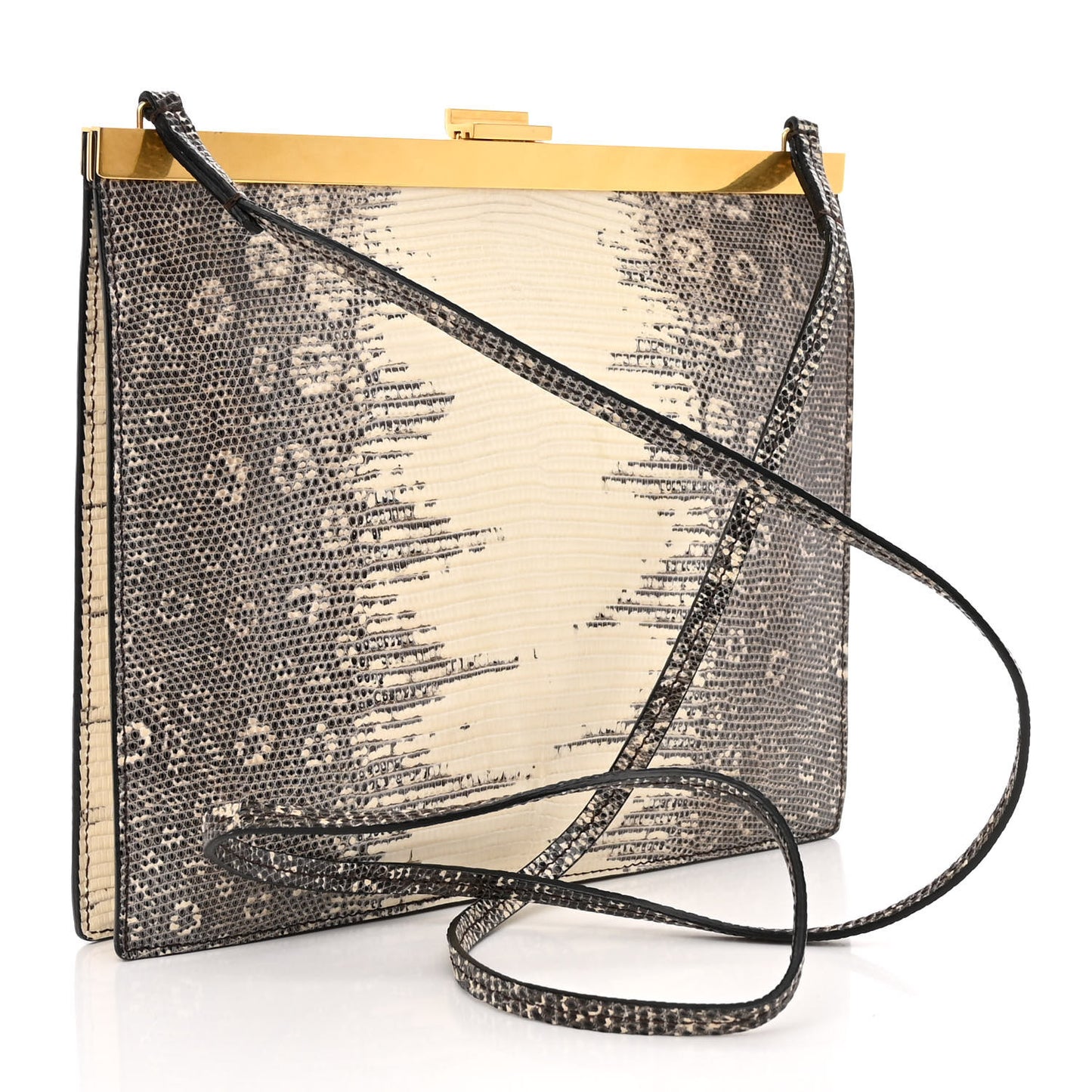 Lizard Mini Clasp Bag Black White