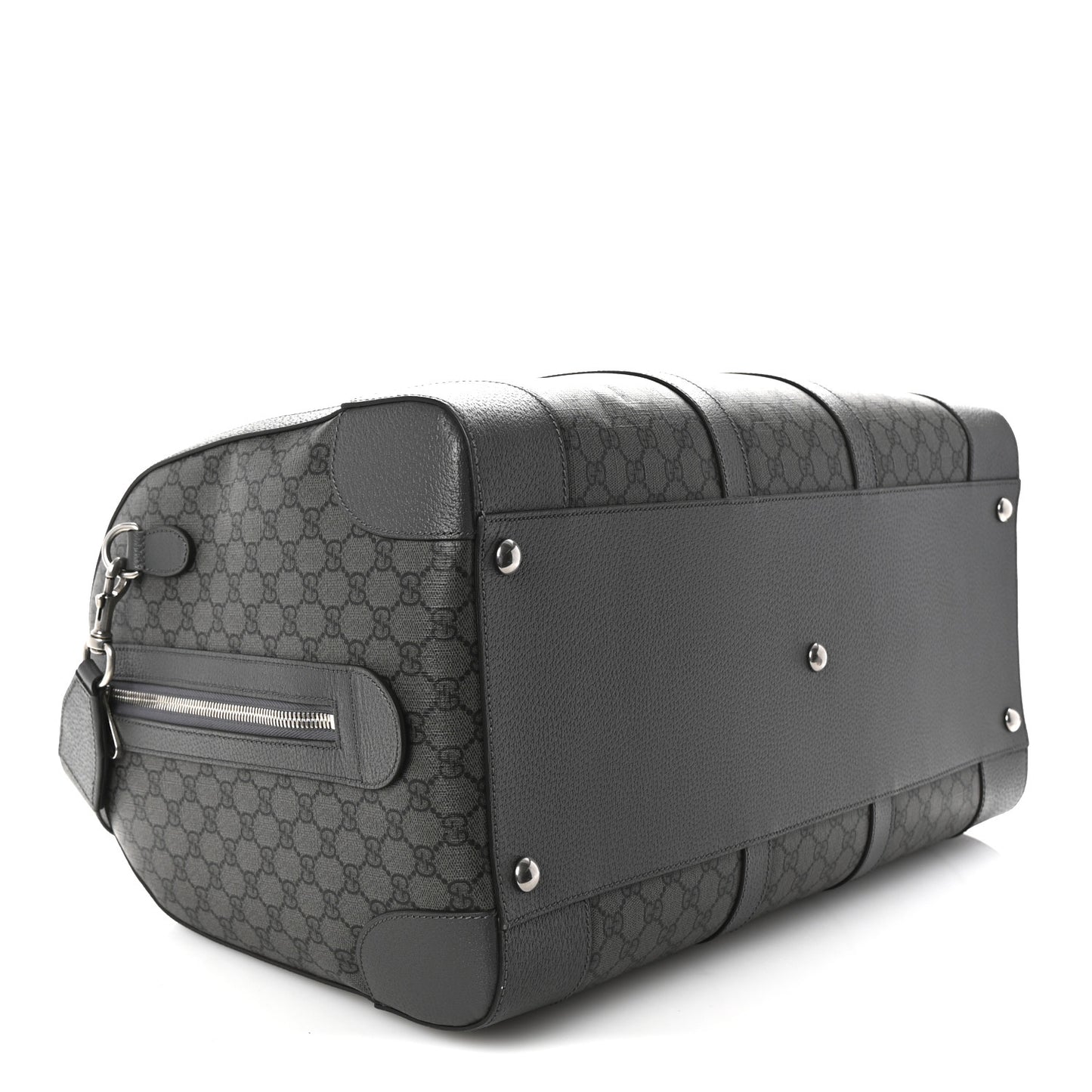 GG Supreme Monogram Textured Dollar Calfskin Large Savoy Duffle Bag Grey Black Graphite Grey