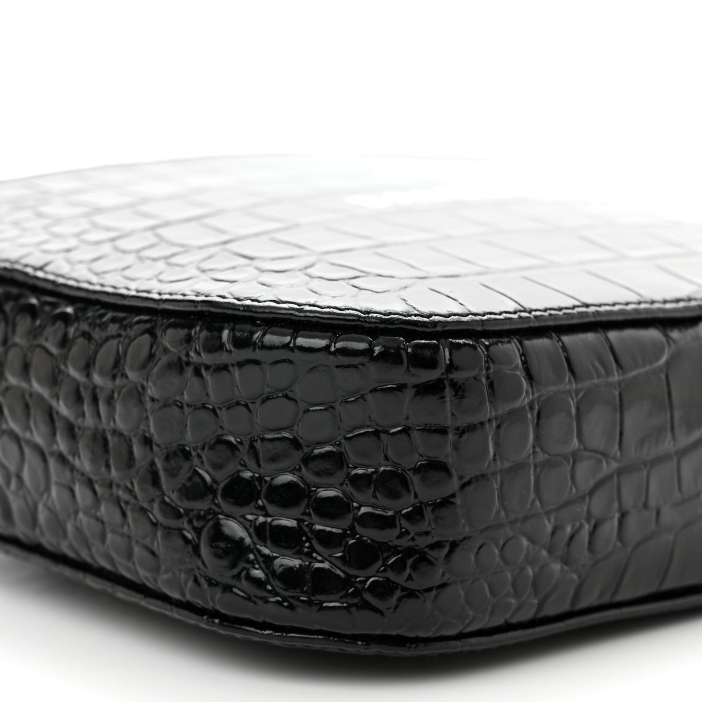 Shiny Calfskin Logo Crocodile Embossed S Everyday Camera Bag with Handle Black
