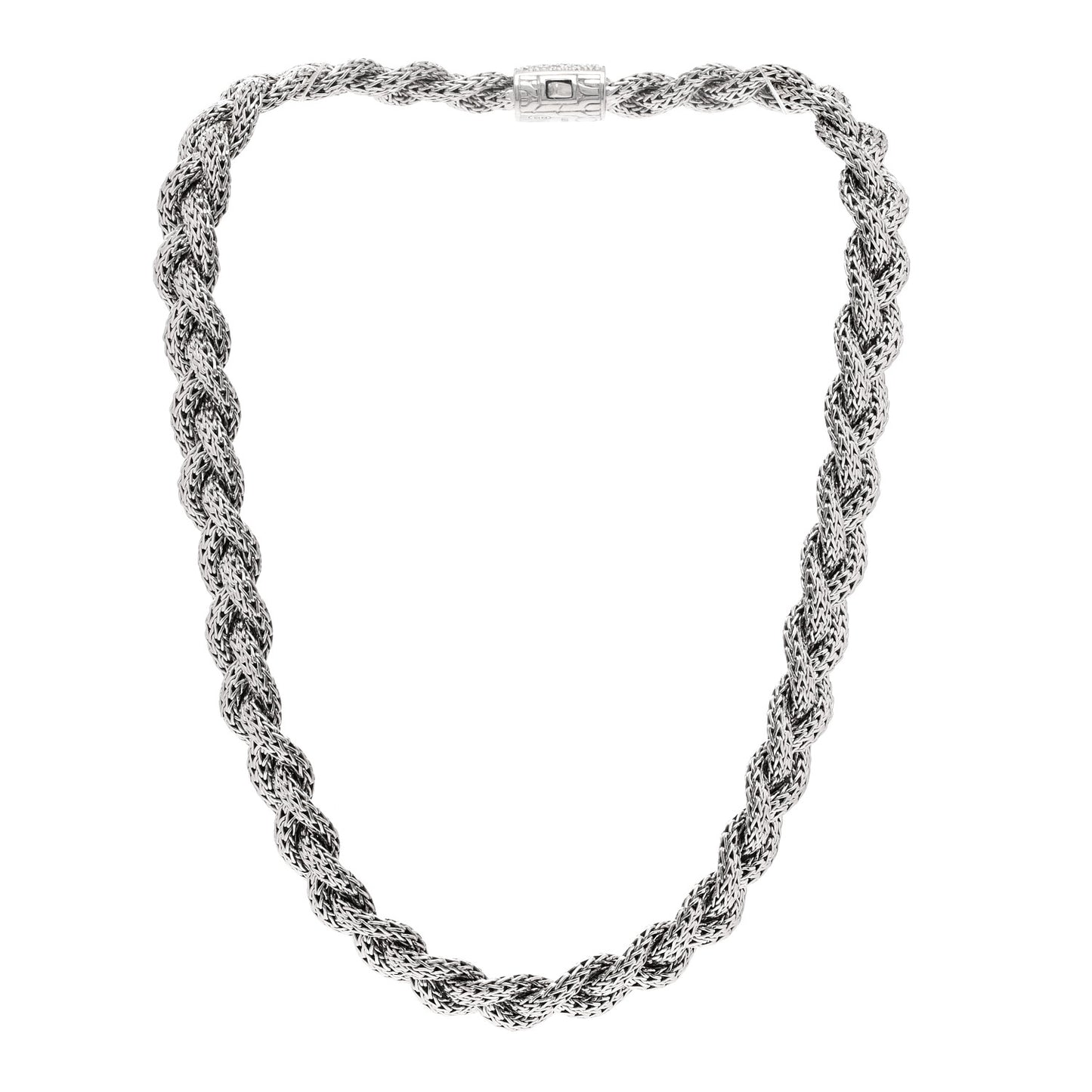 Sterling Silver Diamond 16mm Braided Chain Necklace