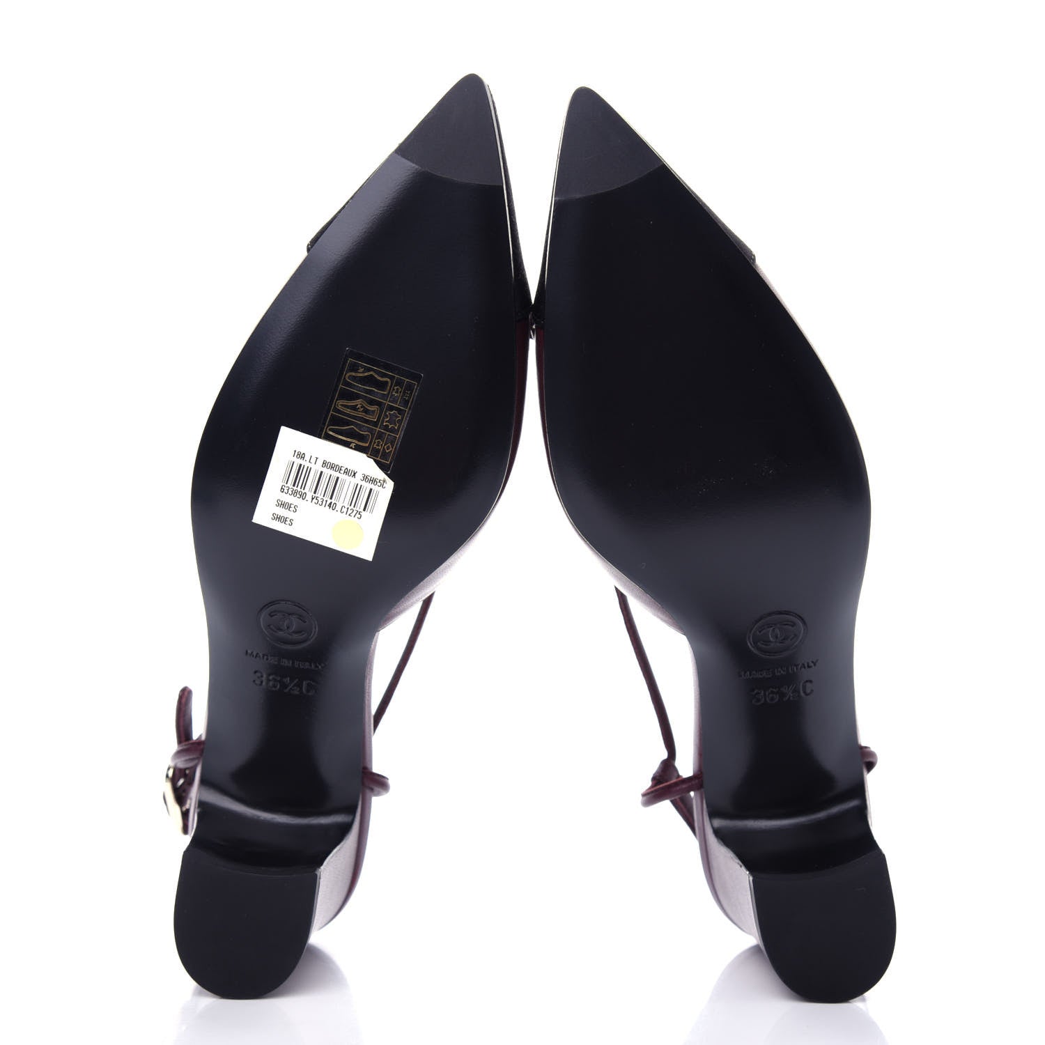 Chanel Lambskin Satin Slingback Cap Toe Bow Pumps 36.5 Burgundy Black 6 of 11