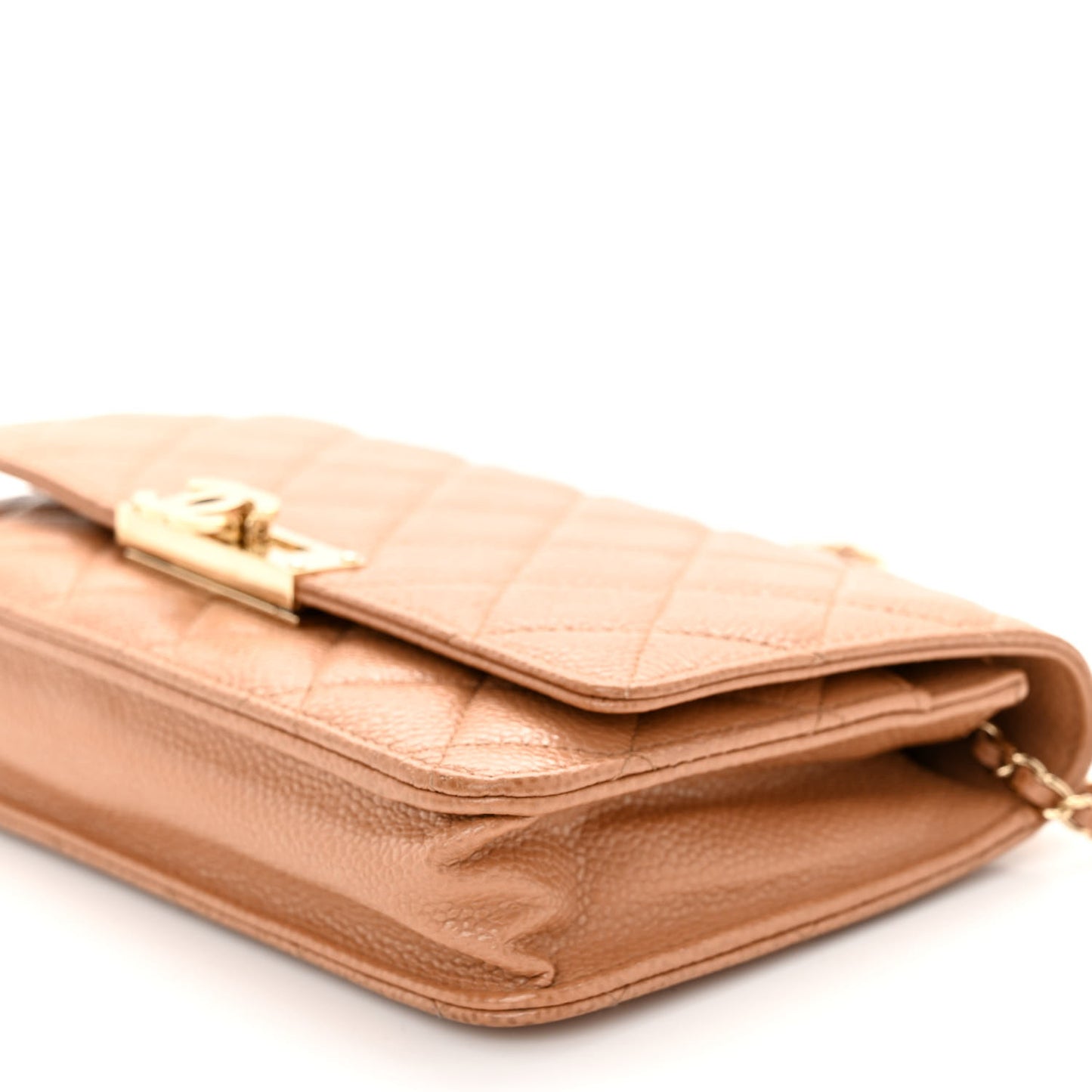 Caviar Quilted Golden Class Wallet On Chain WOC Beige
