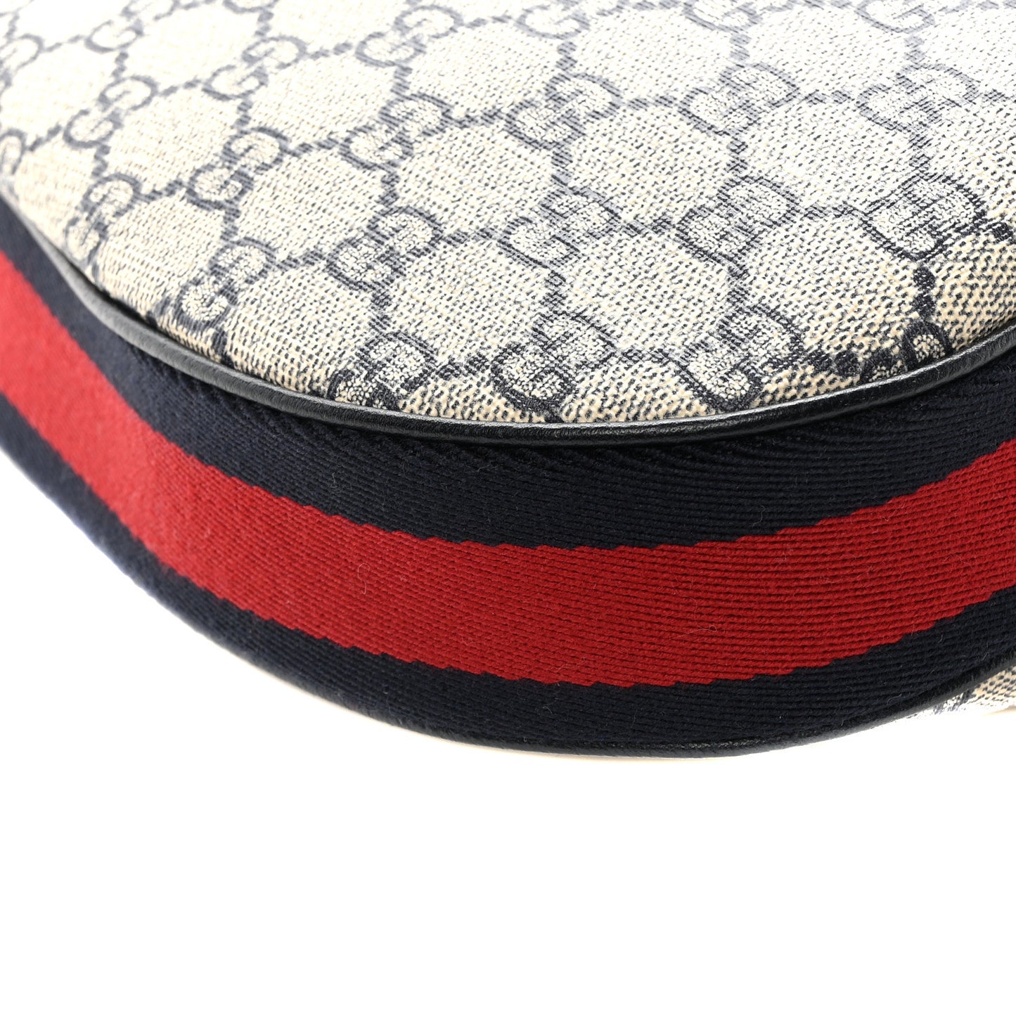 GG Supreme Monogram Textured Calfskin Web Large Attache Shoulder Bag Beige Blue