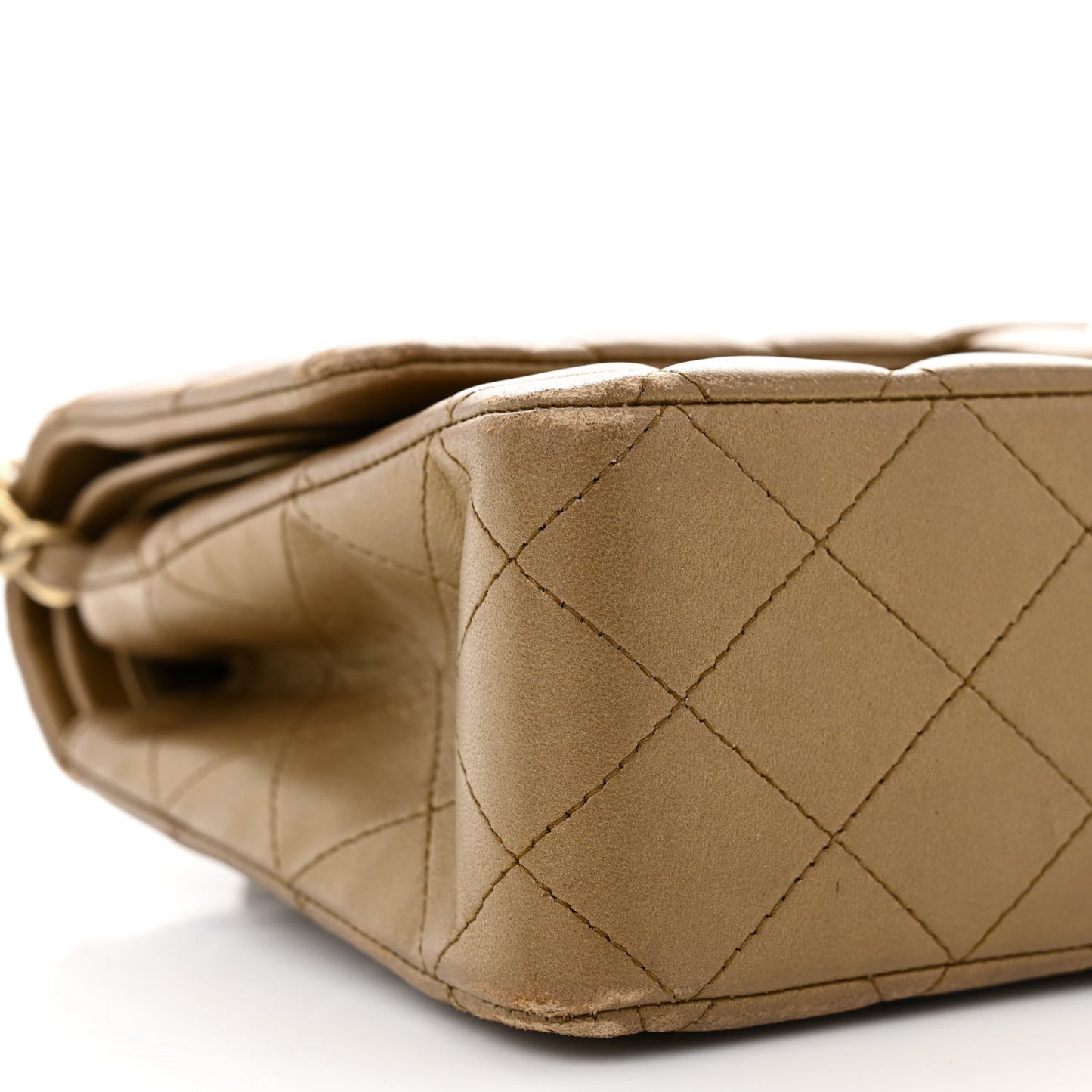 Metallic Lambskin Quilted Medium Double Flap Khaki