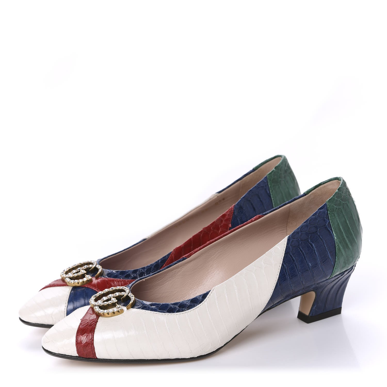 Gucci Snakeskin Crystal Double G Pumps 38 Multicolor 3 of 12
