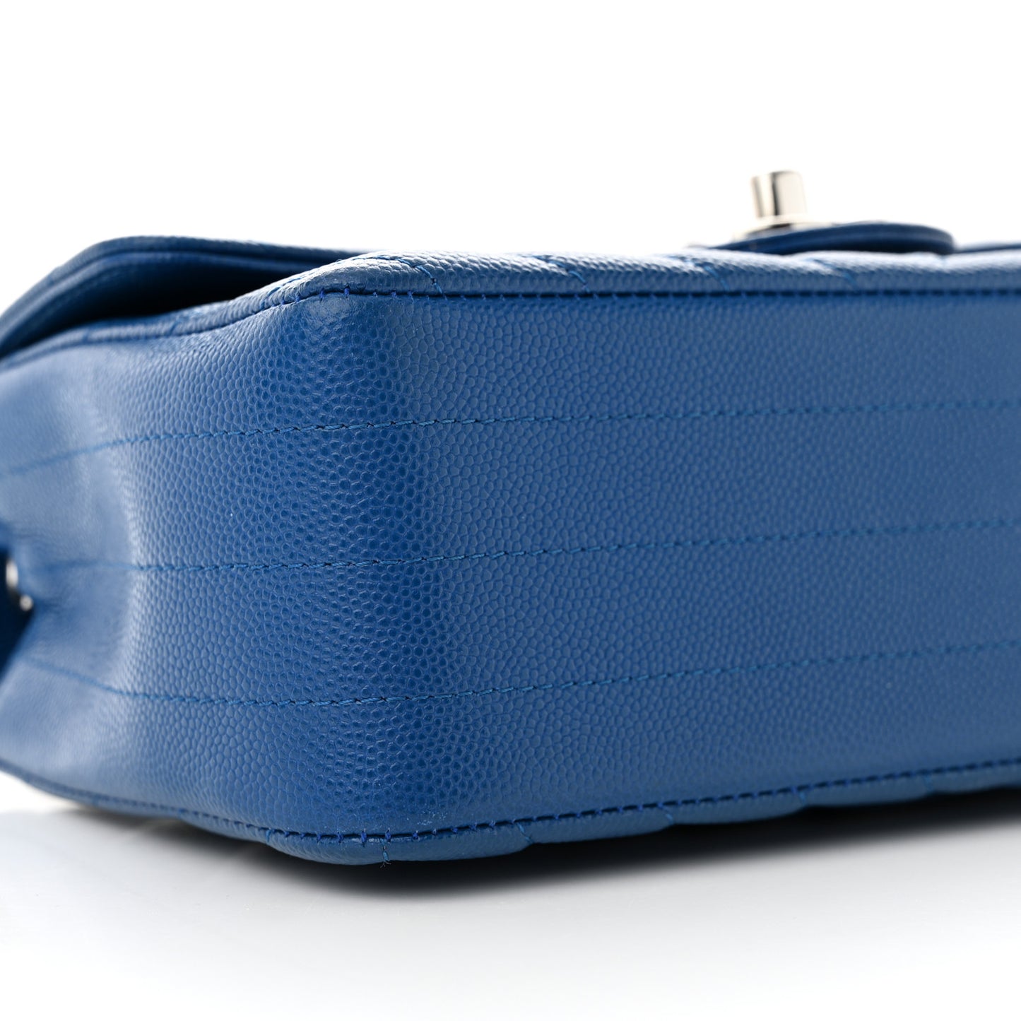 Caviar Chevron Quilted Mini Rectangular Flap Blue