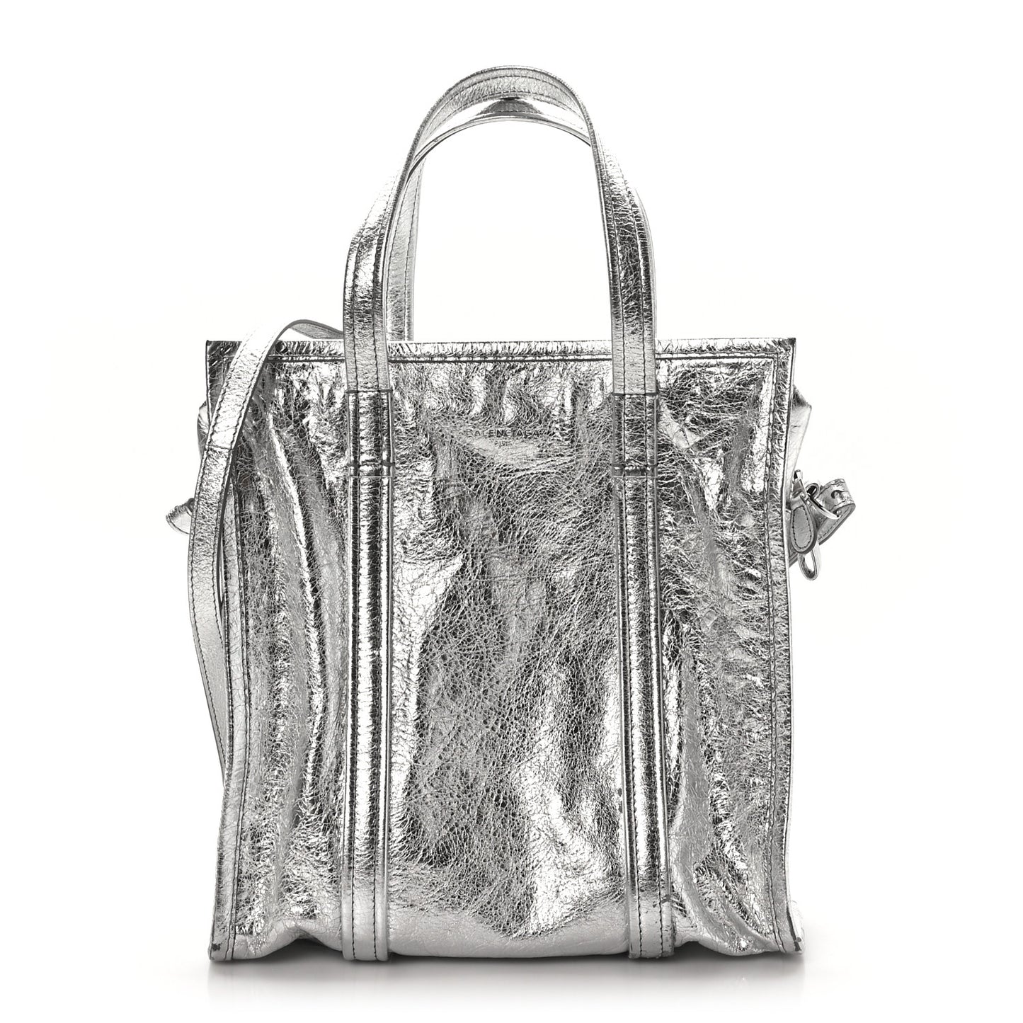 Metallic Calfskin S Bazar Shopper Tote Silver Hardware