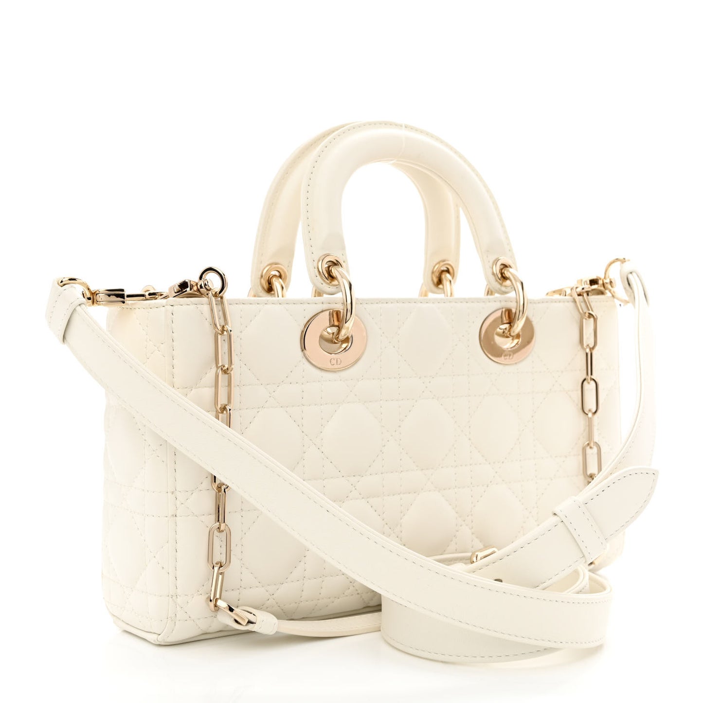 Lambskin Cannage Medium Lady D-Joy White