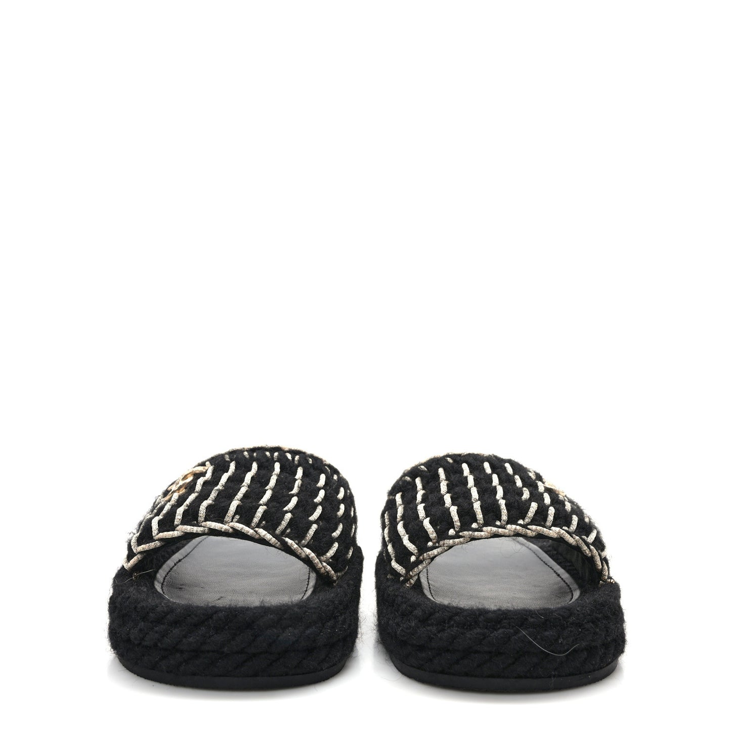 Braided Knit CC Mules 38 Black Gold