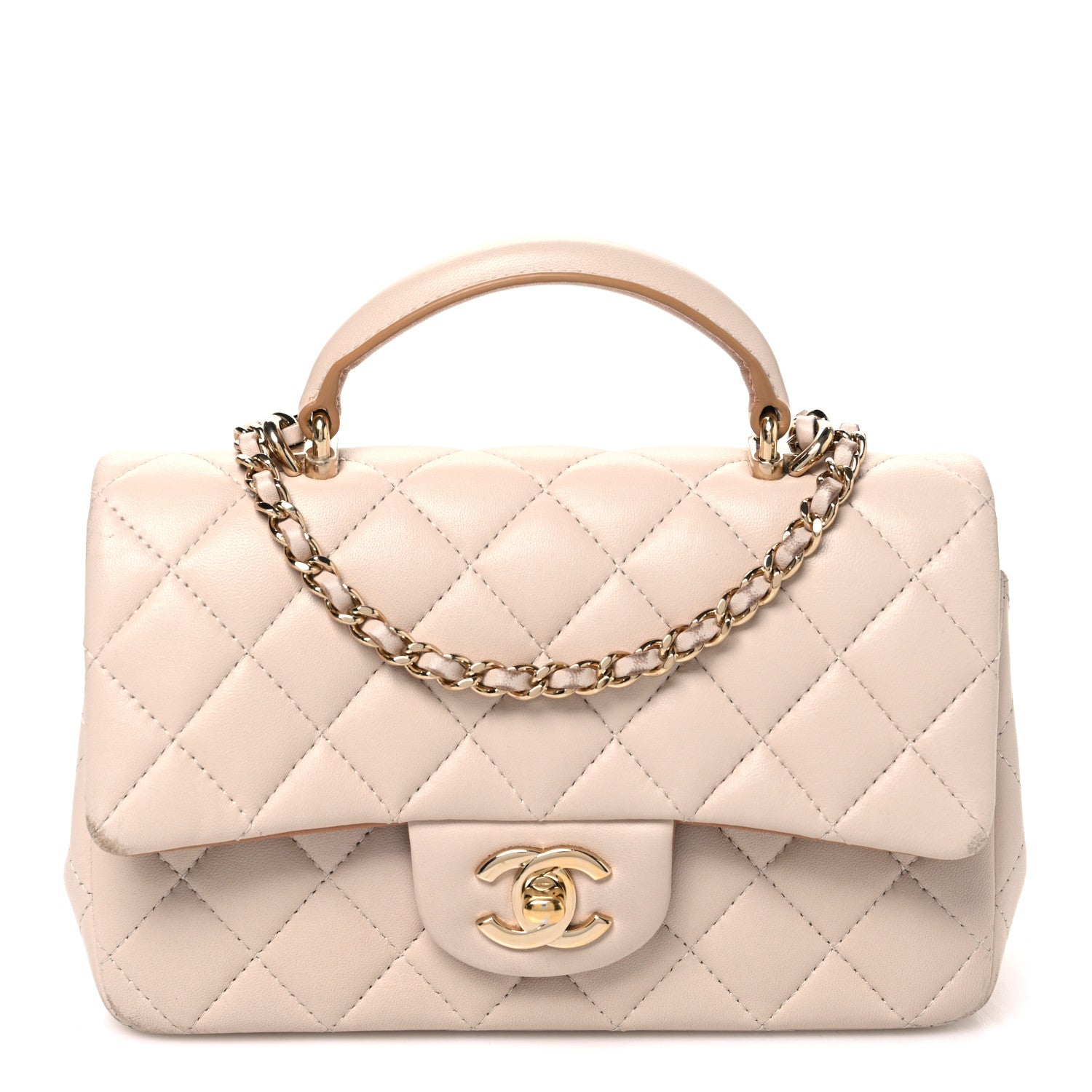 Chanel Lambskin Quilted Bi-Color Mini Top Handle Rectangular Flap