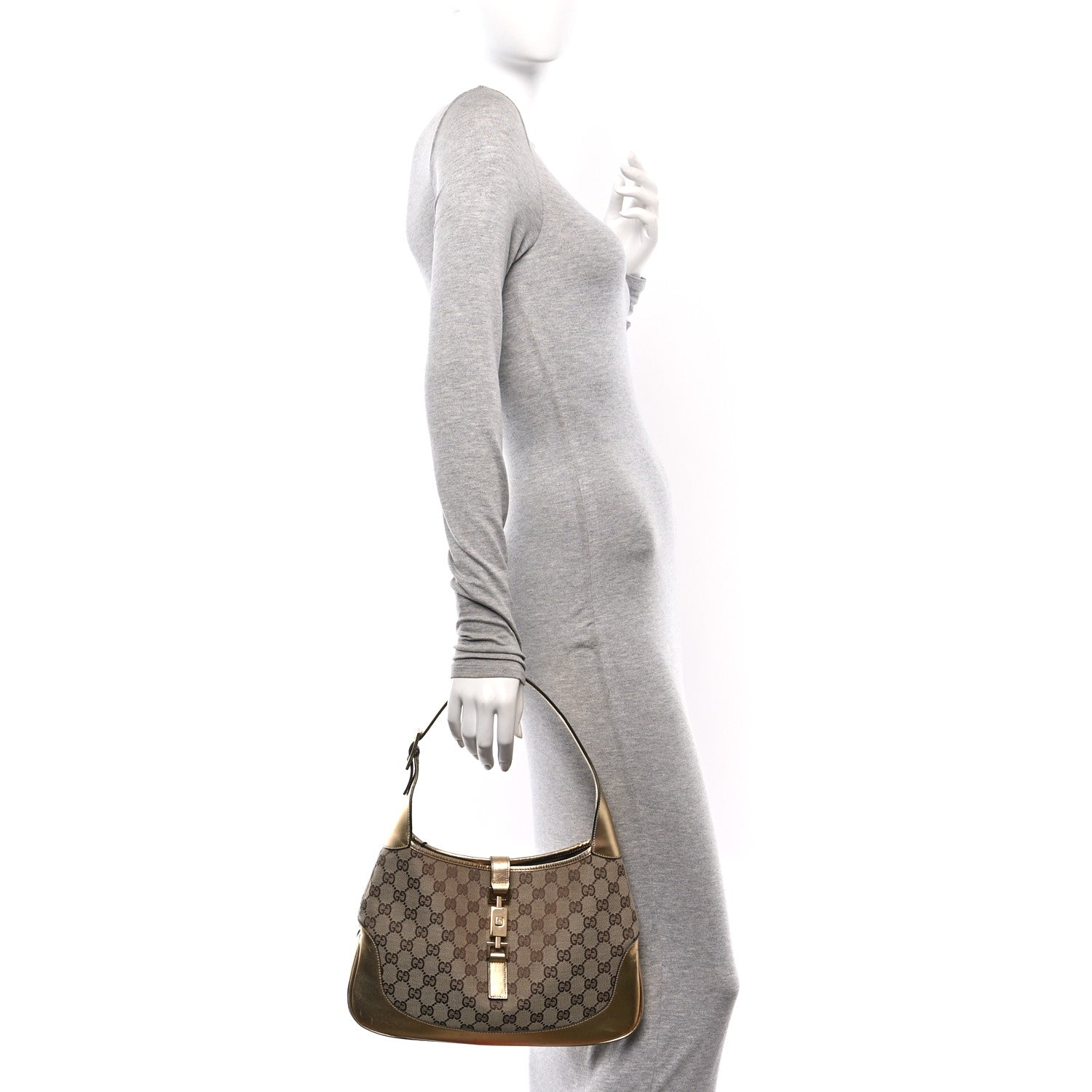 Gucci Monogram Jackie O Hobo Beige Gold 2 of 12