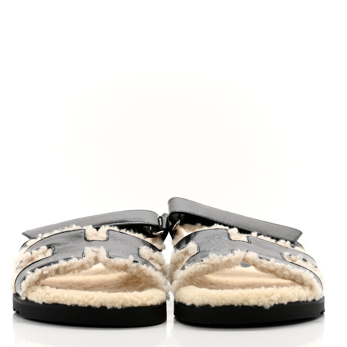 Glazed Nappa Woolskin Womens Chypre Sandals 40.5 Black Ecru