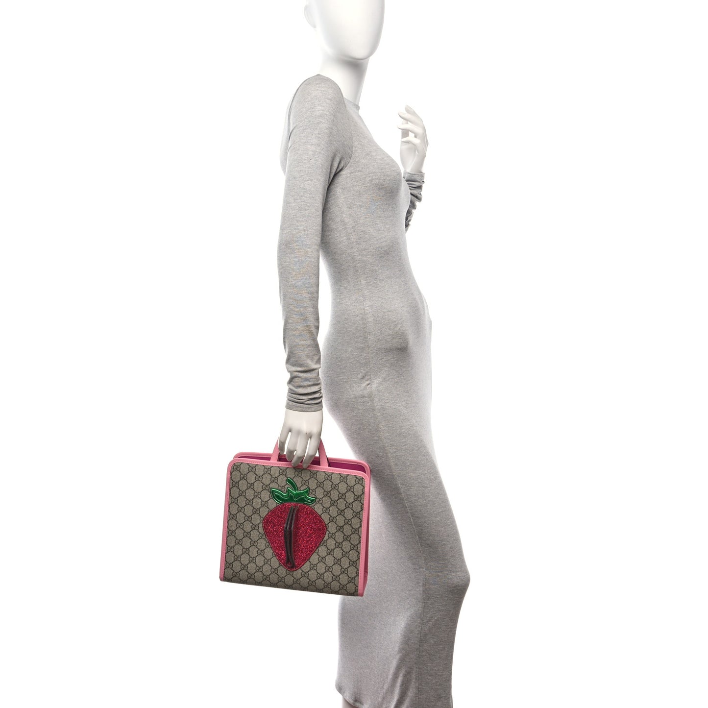 GG Supreme Monogram 3-D Strawberry Childrens Tote Beige Ebony Lotus Pink Fuxia Emerald