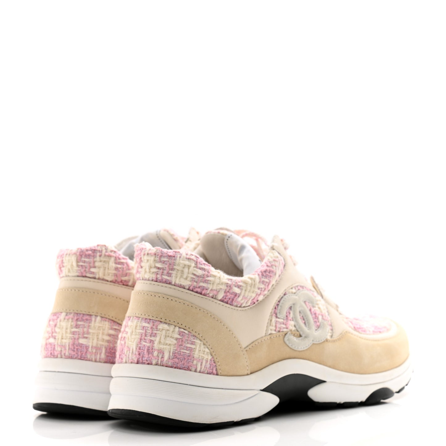 Tweed Suede Calfskin Womens CC Sneakers 40 Pink Ecru