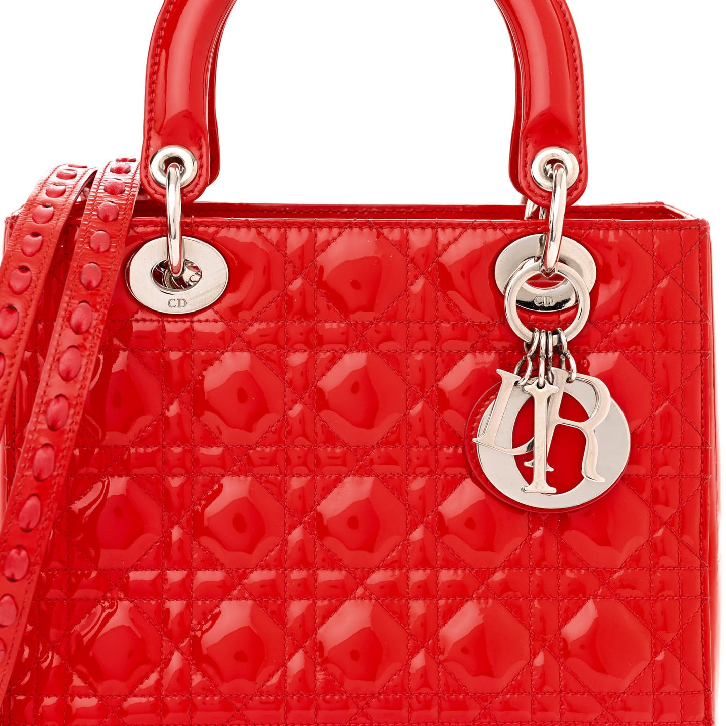 Patent Cannage Whipstitch Medium Lady Dior Red