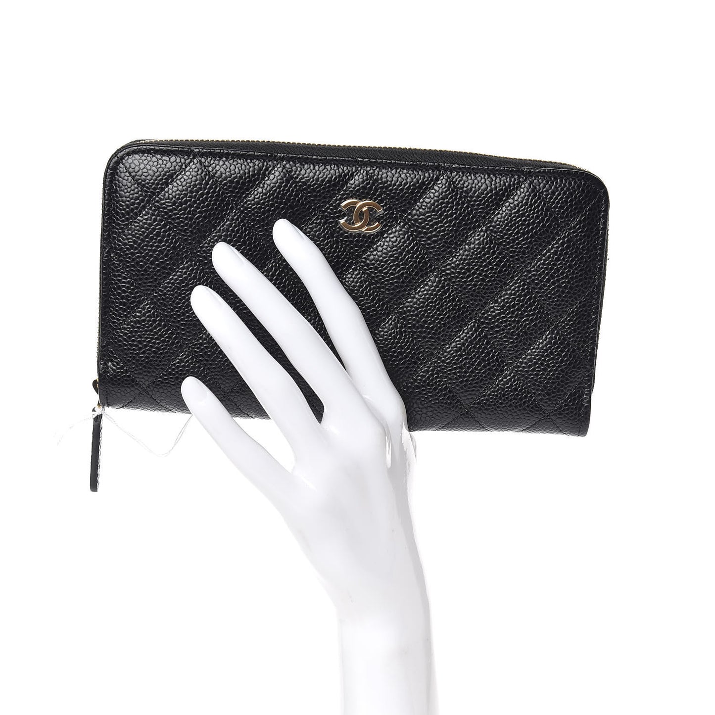 Caviar Quilted Large Gusset Zip Around Wallet Black