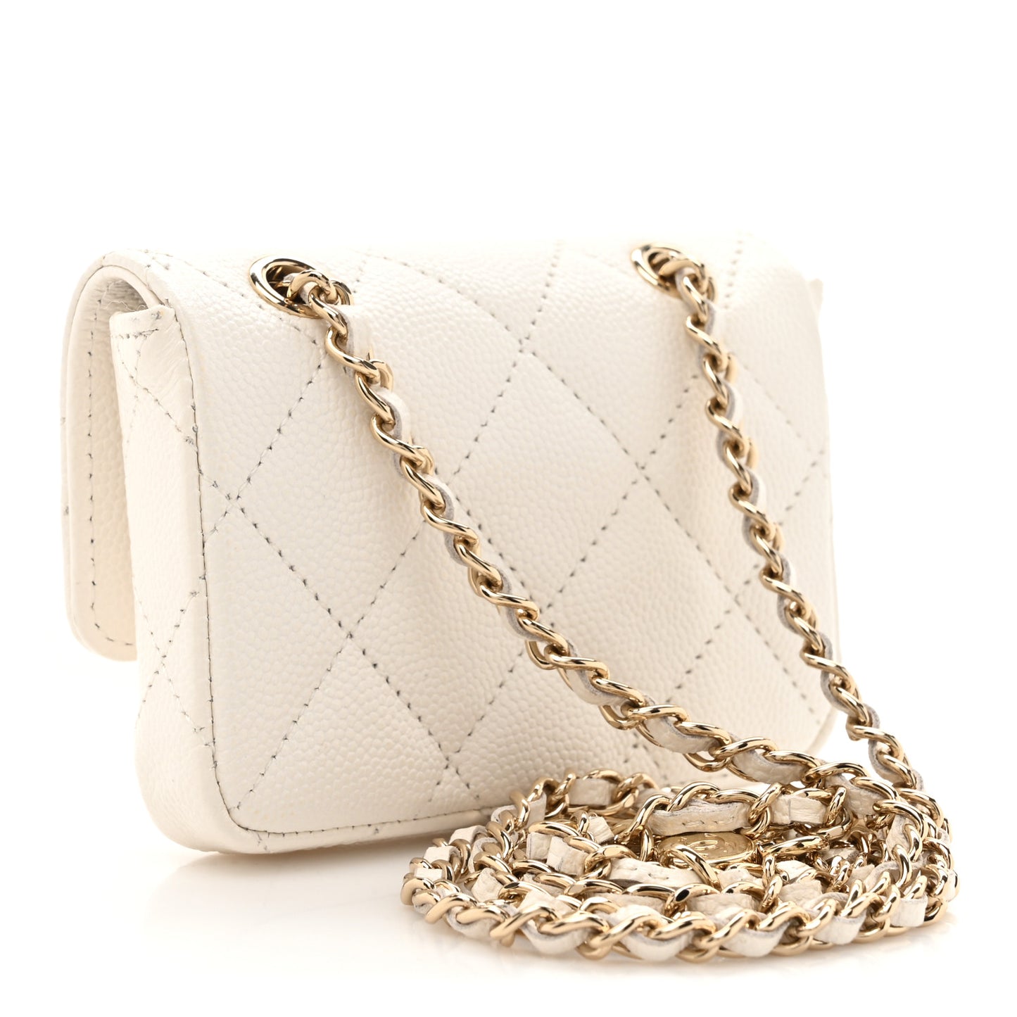 Caviar Quilted Mini Chain Belt Bag White