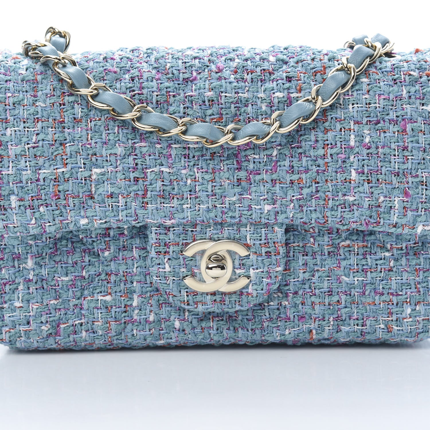 Chanel Tweed Quilted Mini Rectangular Flap Turquoise Purple White Red 8 of 11