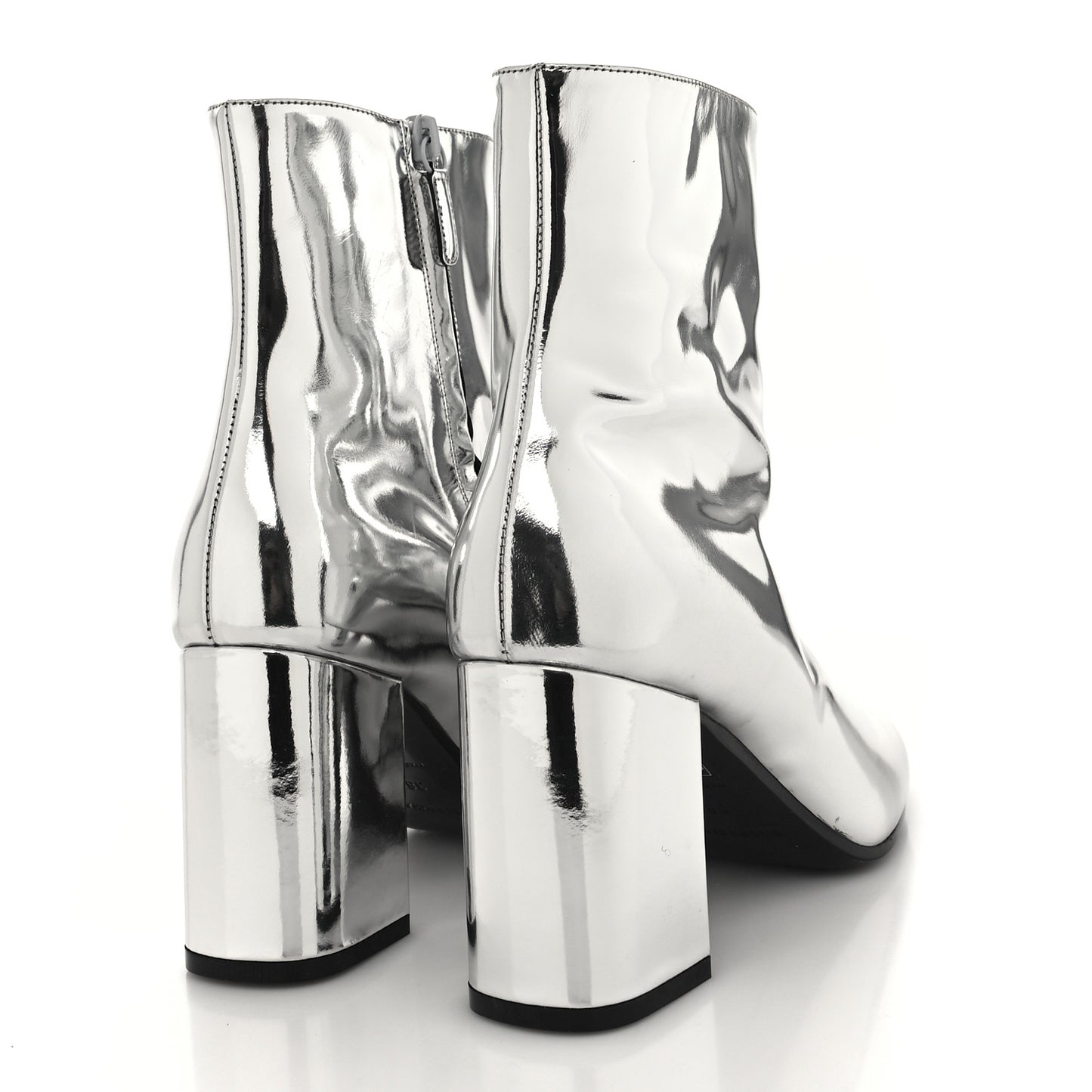 Miroir Calfskin Ankle Booties 38.5 Argent