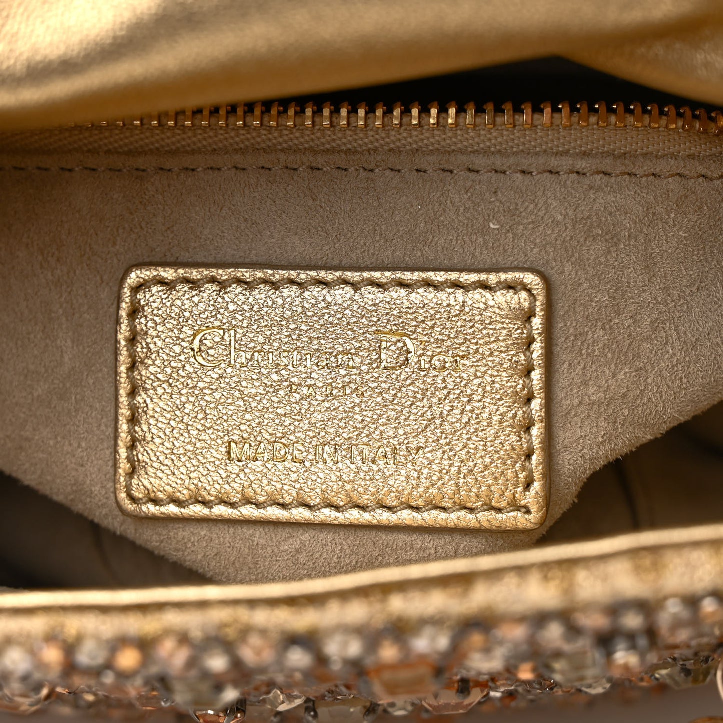 Metallic Calfskin Bead Embroidery Mini Lady Dior Gold
