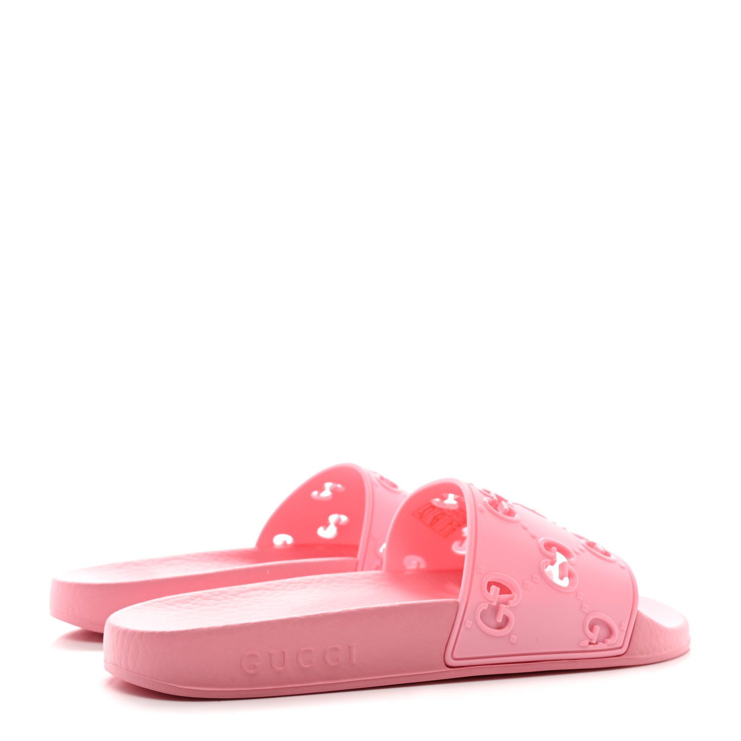 Gucci Rubber GG Monogram Perforated Womens Slide Sandals 37 Rose Box 4 of 10