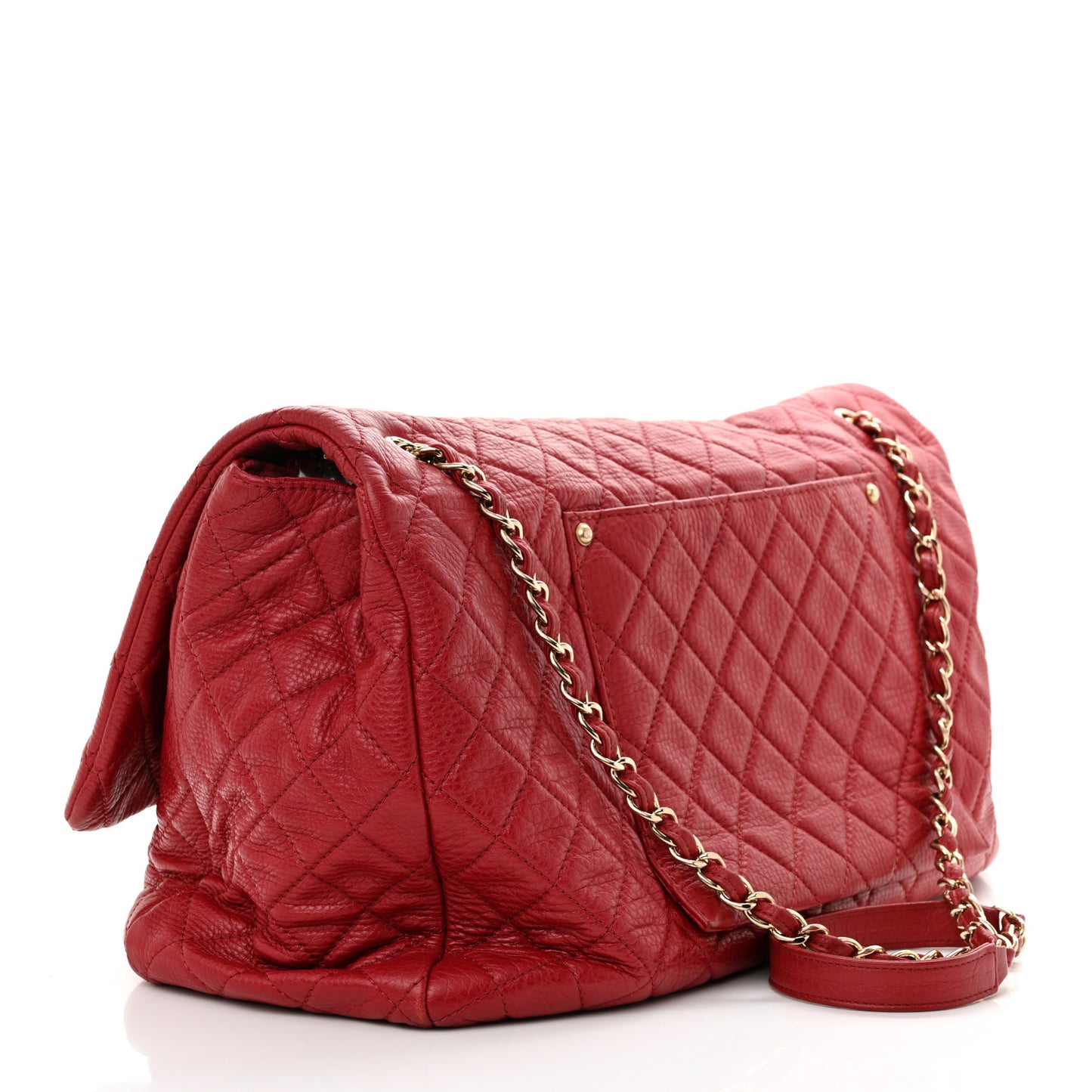 Calfskin Quilted XXL Travel Flap Bag Red
