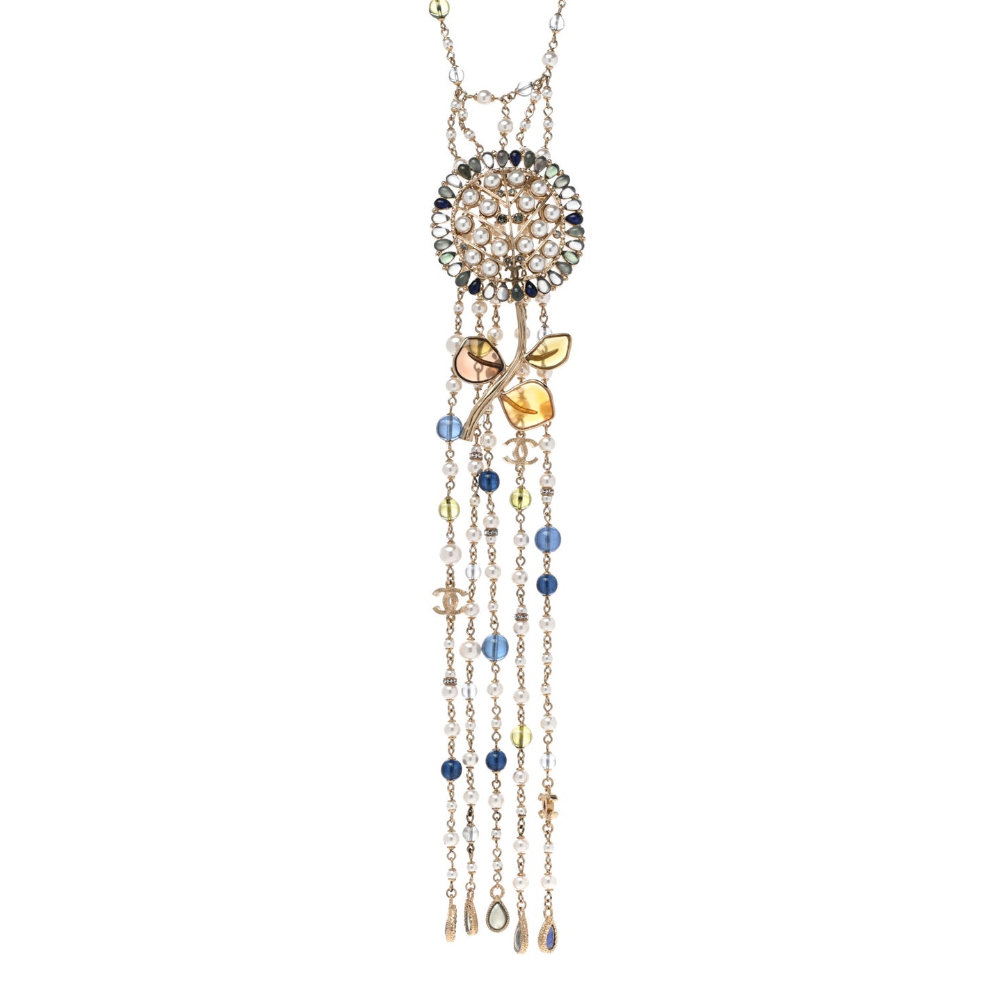Pearl Beaded Flower Multi Strand Choker Necklace Golden White Blue Pearly White