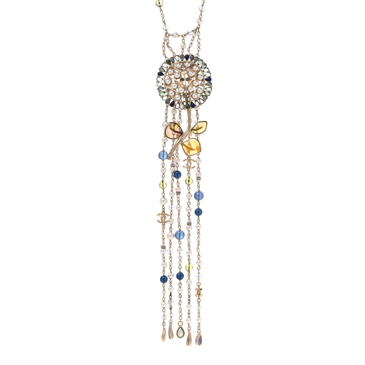 Chanel Pearl Beaded Flower Multi Strand Choker Necklace Golden White Blue Pearly White 1 of 7
