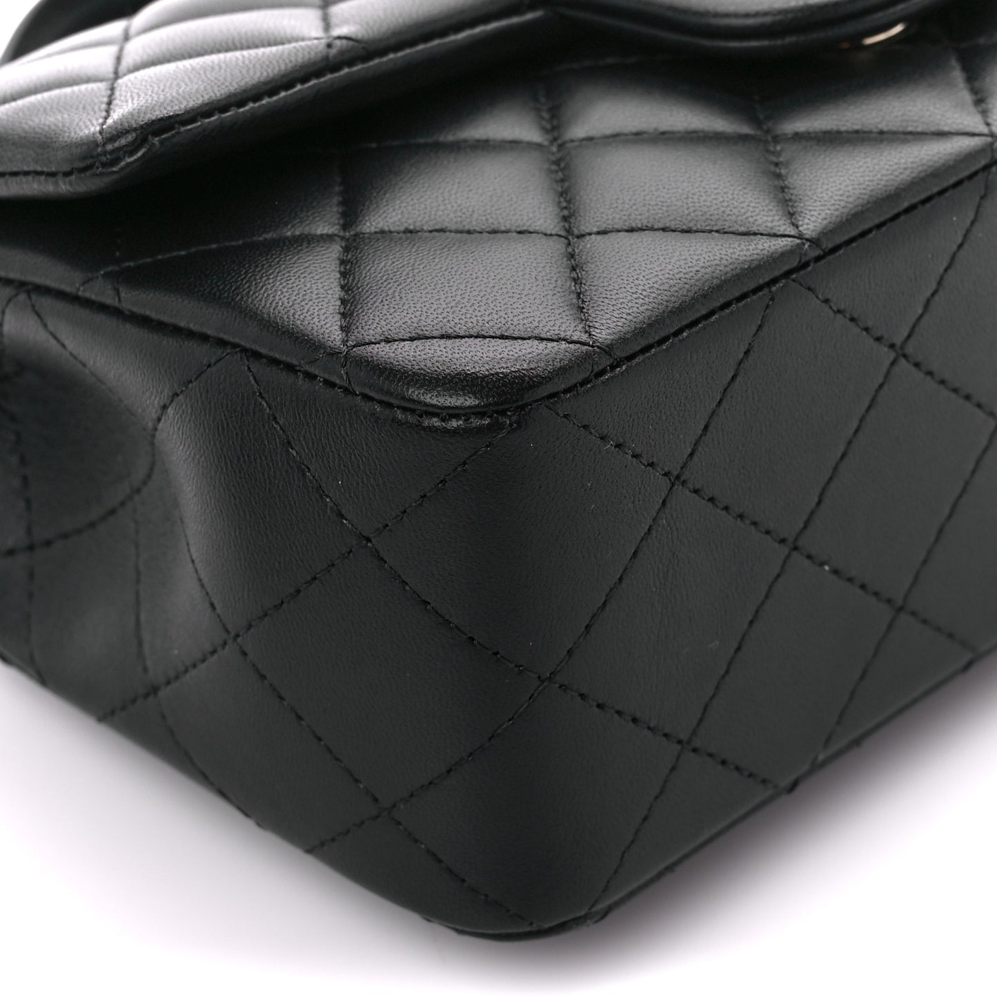 Lambskin Quilted Mini Top Handle Rectangular Flap Black