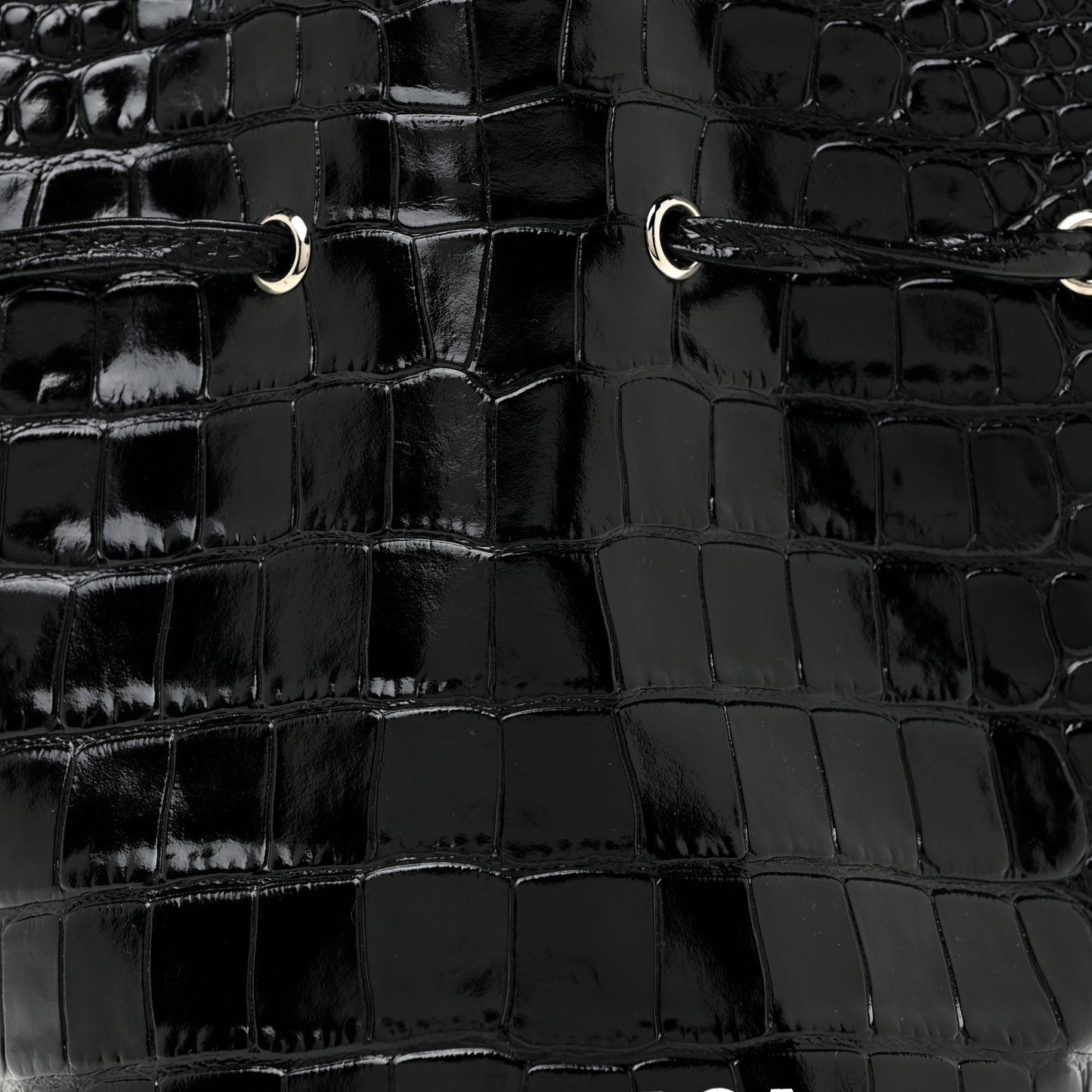 Shiny Calfskin Logo Crocodile Embossed XS Everyday Bucket Bag Black