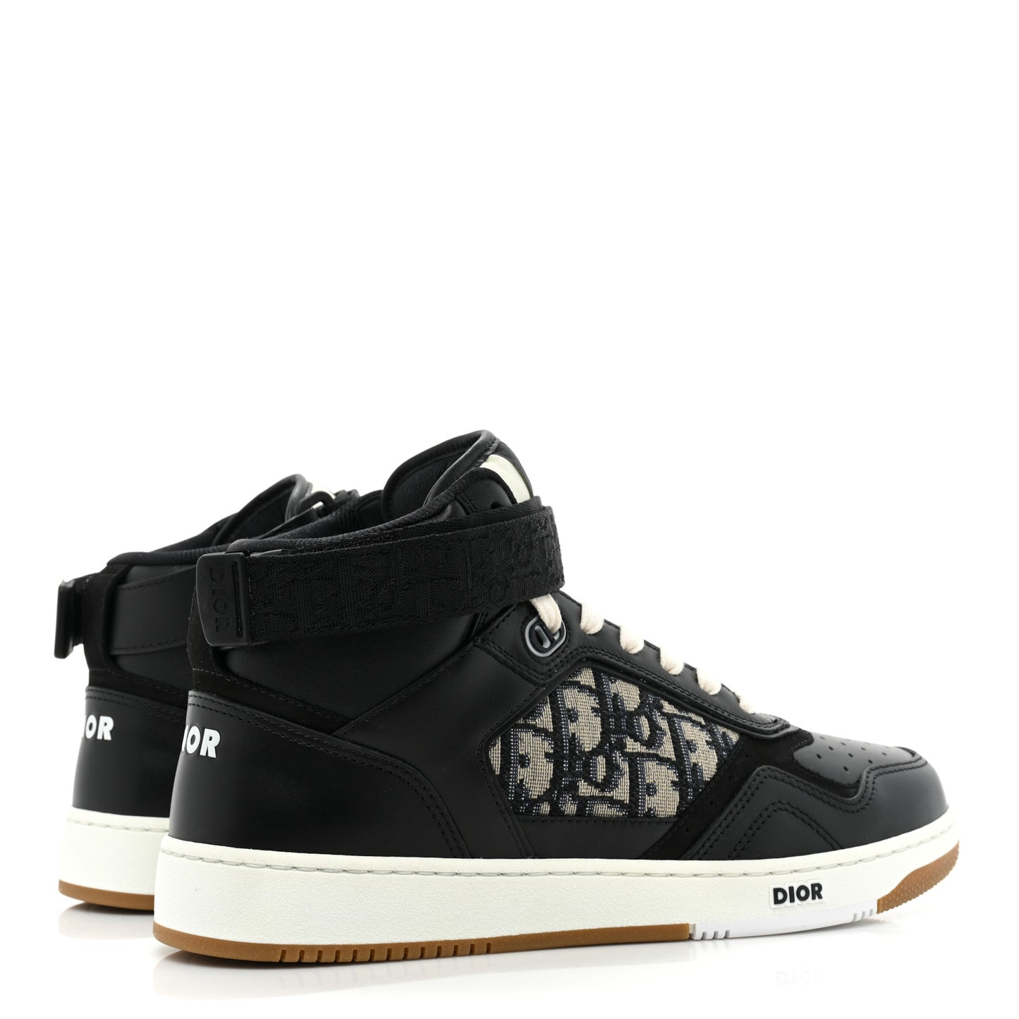 Smooth Calfskin Jacquard Oblique Mens B27 Mid Top Sneakers 41.5 Black Blue