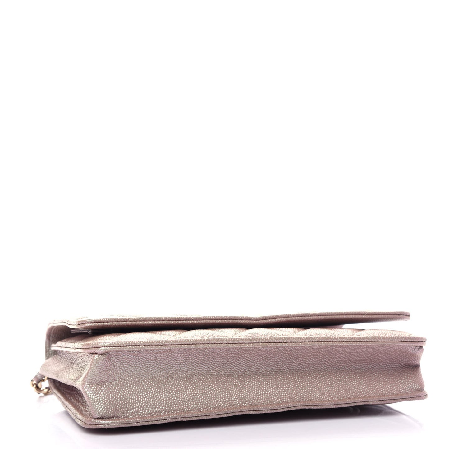 Iridescent Caviar Quilted Wallet On Chain WOC Beige