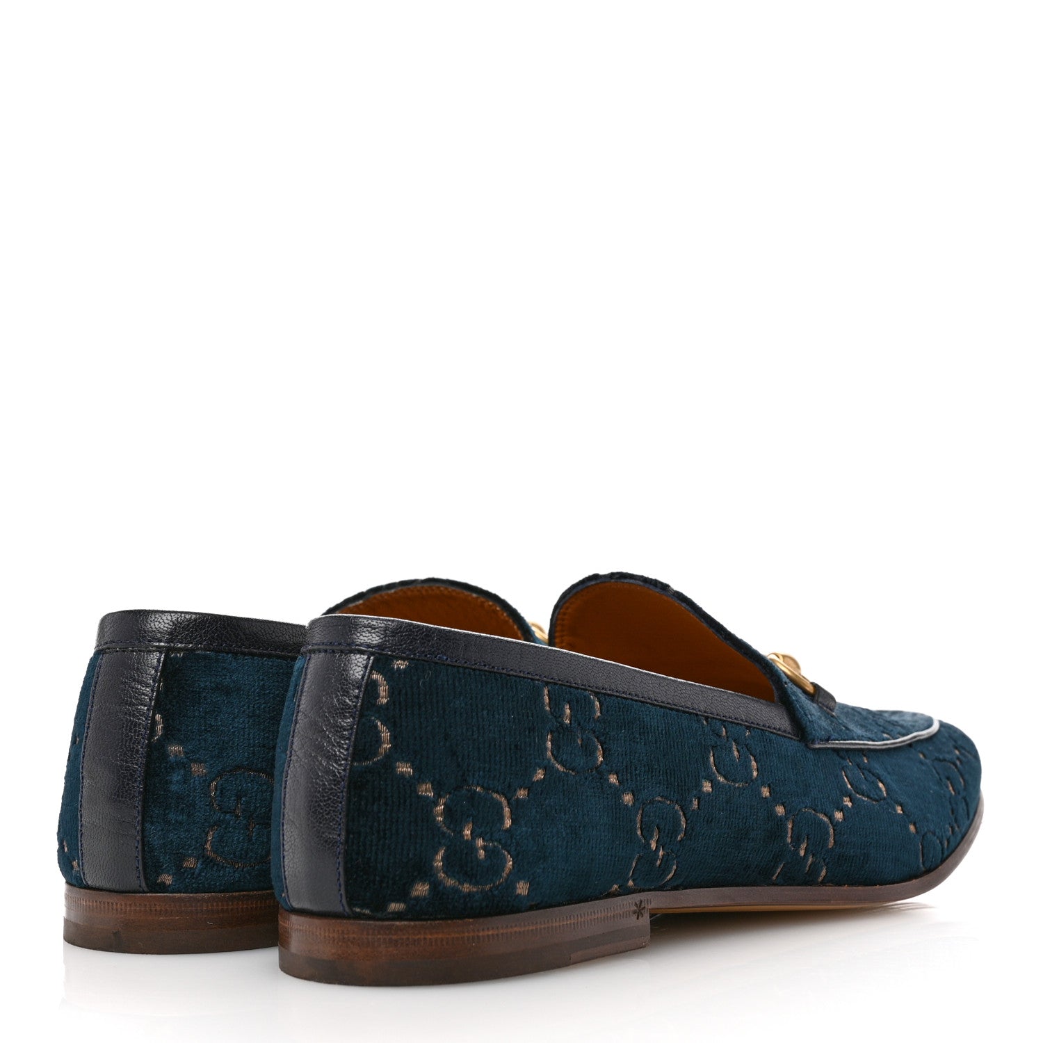 Gucci Velvet GG Monogram Horsebit Mens Jordaan Loafers 9 Blue Beige 5 of 10