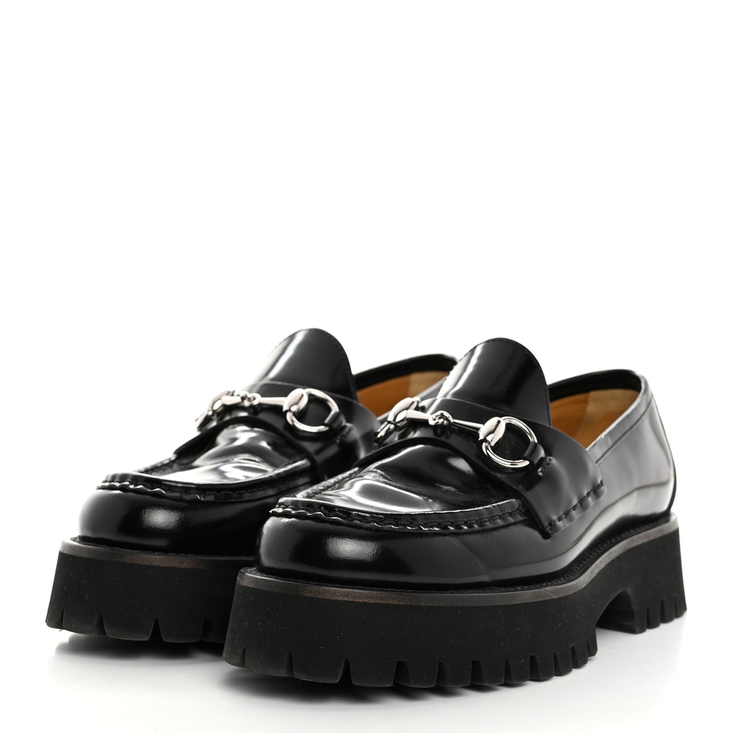 Cordovan Lux Womens Horsebit 45mm Platform Loafers 36 Black