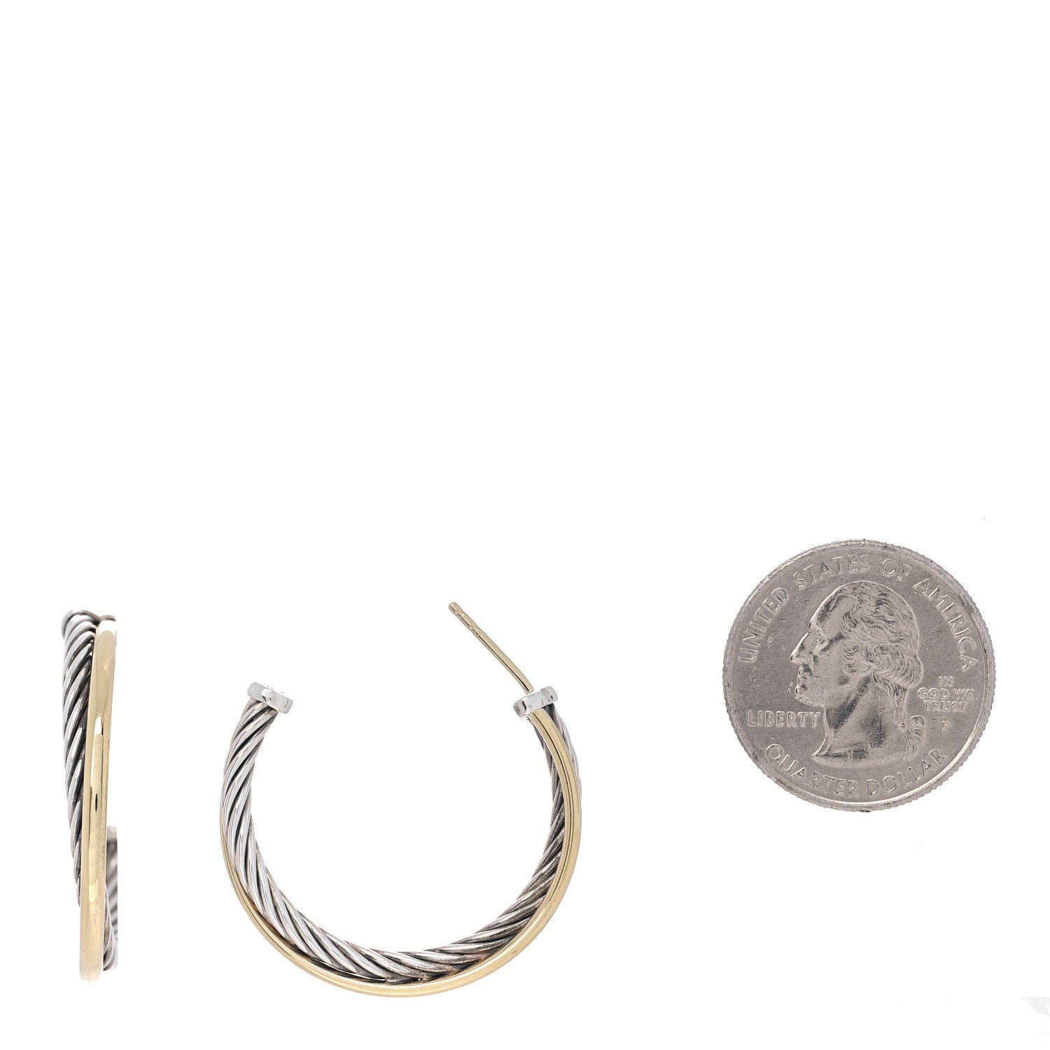 David Yurman Sterling Silver 18K Yellow Gold 31mm Crossover Cable Hoop Earrings 2 of 4