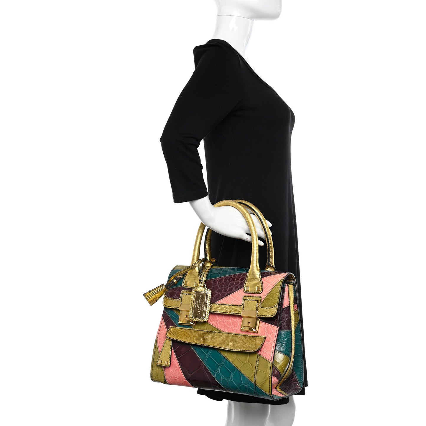 Patchwork Crocodile Dome Handbag Multicolor
