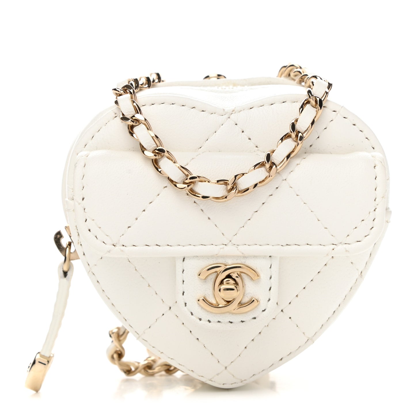 Lambskin Quilted CC In Love Heart Coin Purse With Chain White