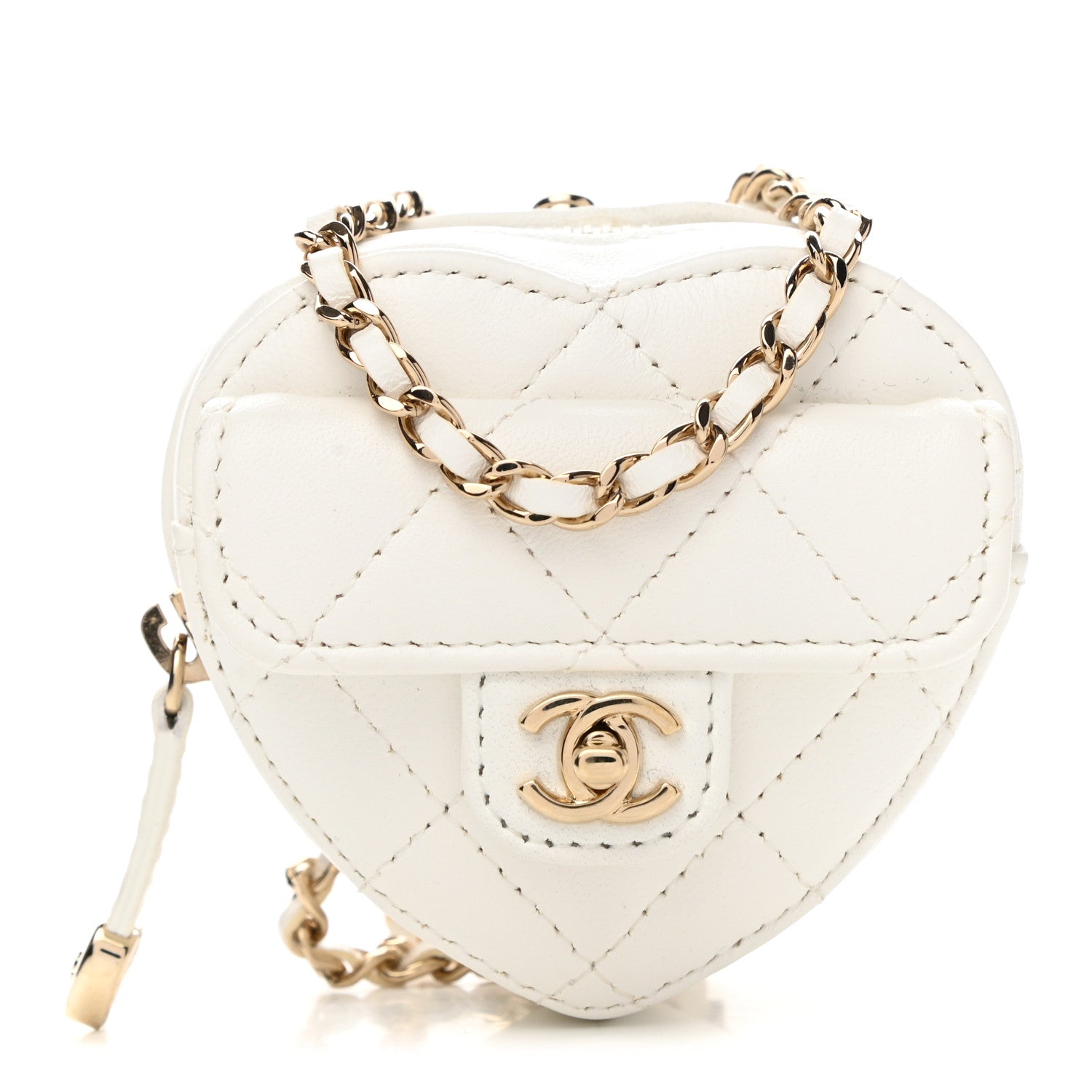 Chanel Lambskin Quilted CC In Love Heart Coin Purse With Chain White 1 of 10