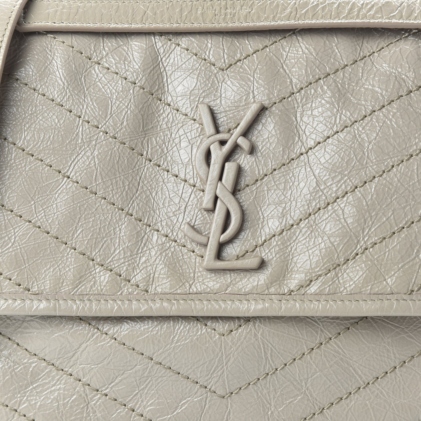 Crinkled Calfskin Matelasse Monogram Medium Niki Chain Satchel Light Natural