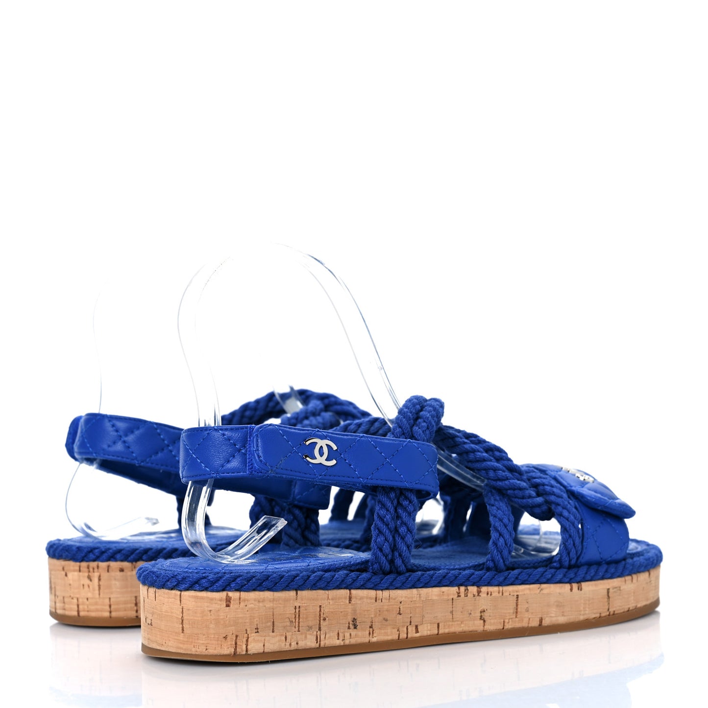 Cord Lambskin Quilted Logo Sandals 37 Blue