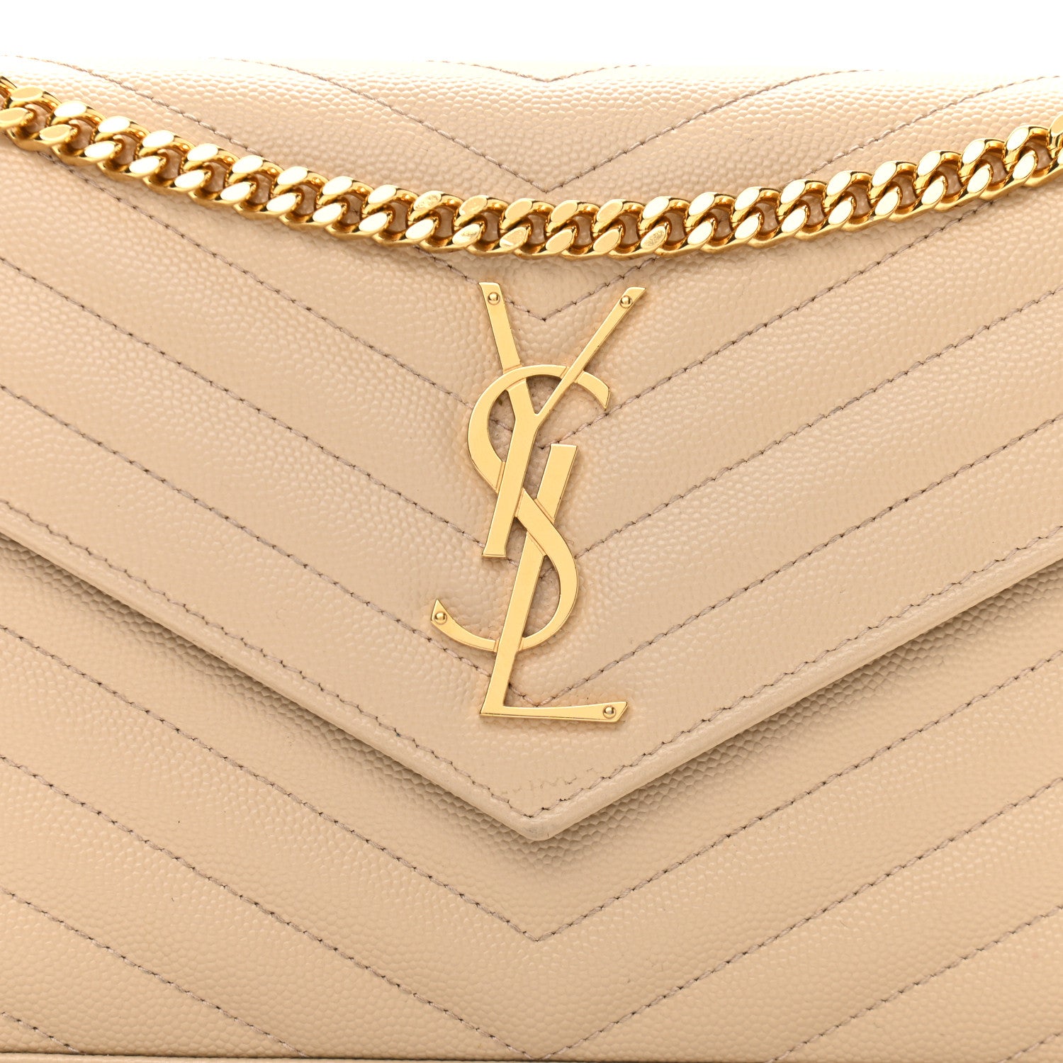 Saint Laurent Grain De Poudre Matelasse Chevron Monogram Chain Wallet Nude Powder 6 of 9