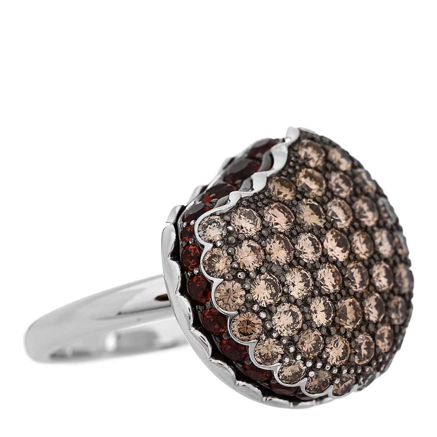 18K White Gold Brown Diamond Garnet Macaron Ring 54 6.75