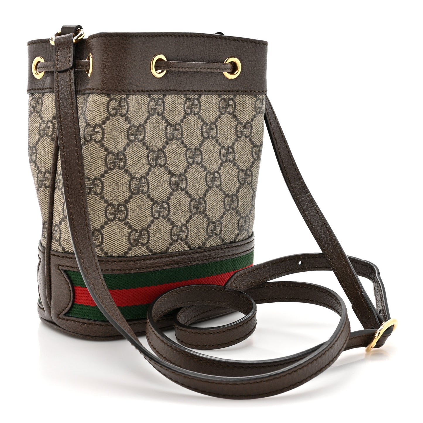 GG Supreme Monogram Web Mini Ophidia Bucket Bag Brown