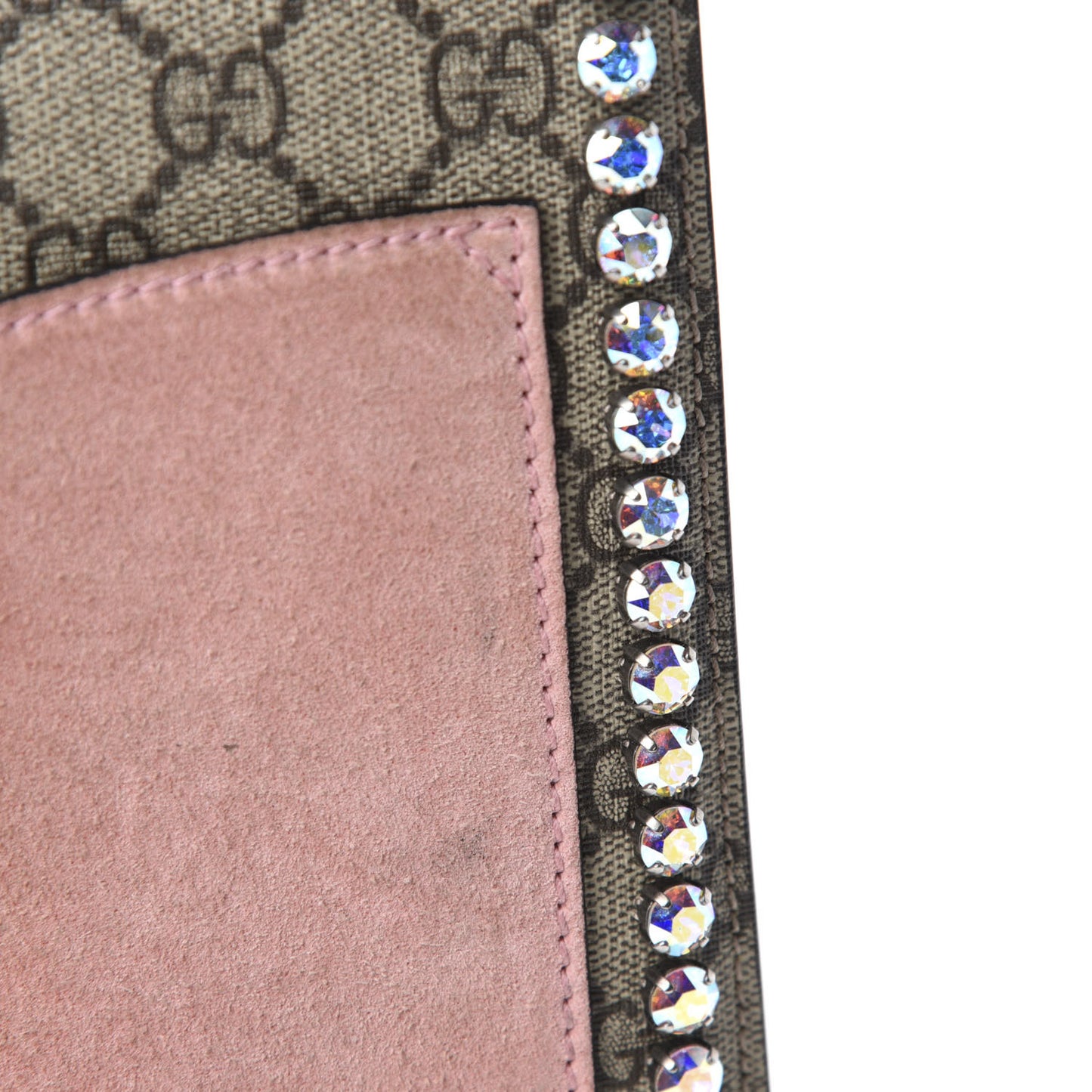 GG Supreme Monogram Suede Crystal Medium Dionysus Shoulder Bag Beige Ebony Light Peonia